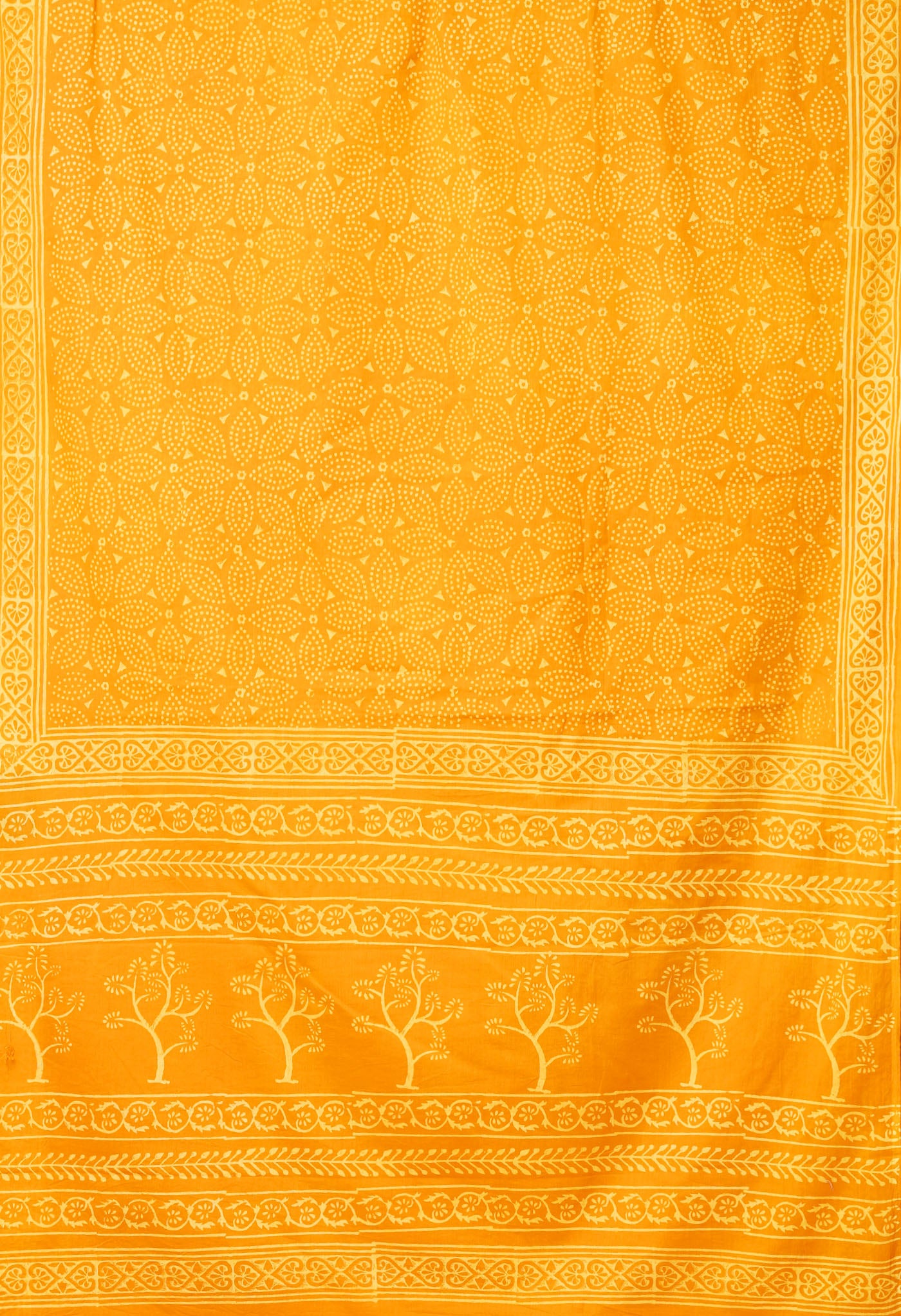 Yellow Pure Hand Block Printed Soft Cotton Saree-UNM78153