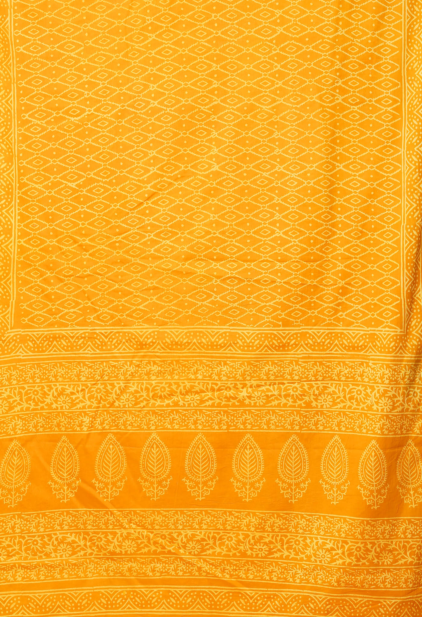 Yellow Pure Hand Block Printed Soft Cotton Saree-UNM78158