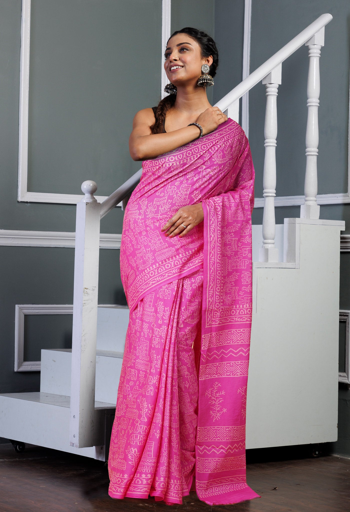 Pink Pure Hand Block Printed Soft Cotton Saree