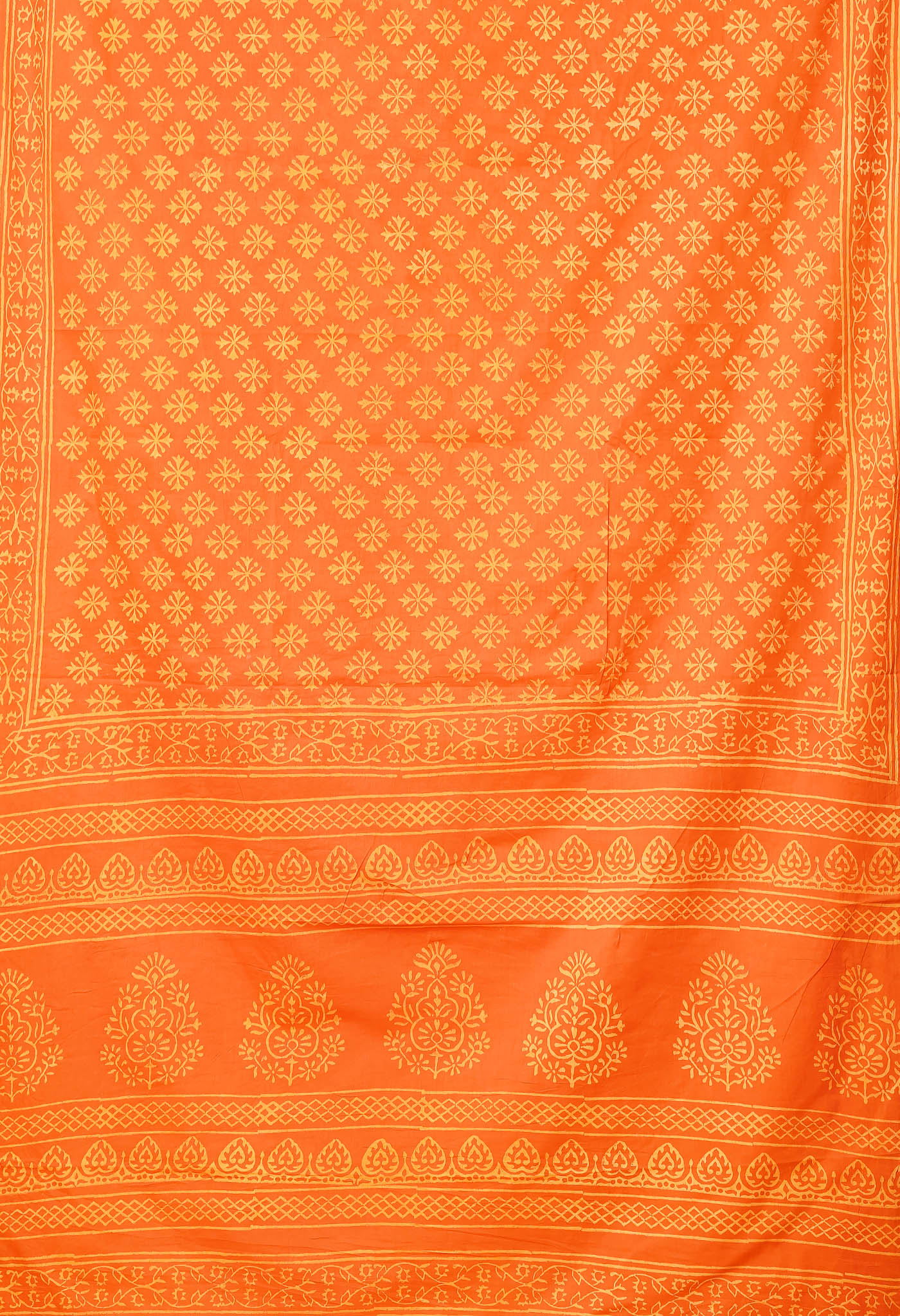 Orange Pure Hand Block Printed Soft Cotton Saree-UNM78165