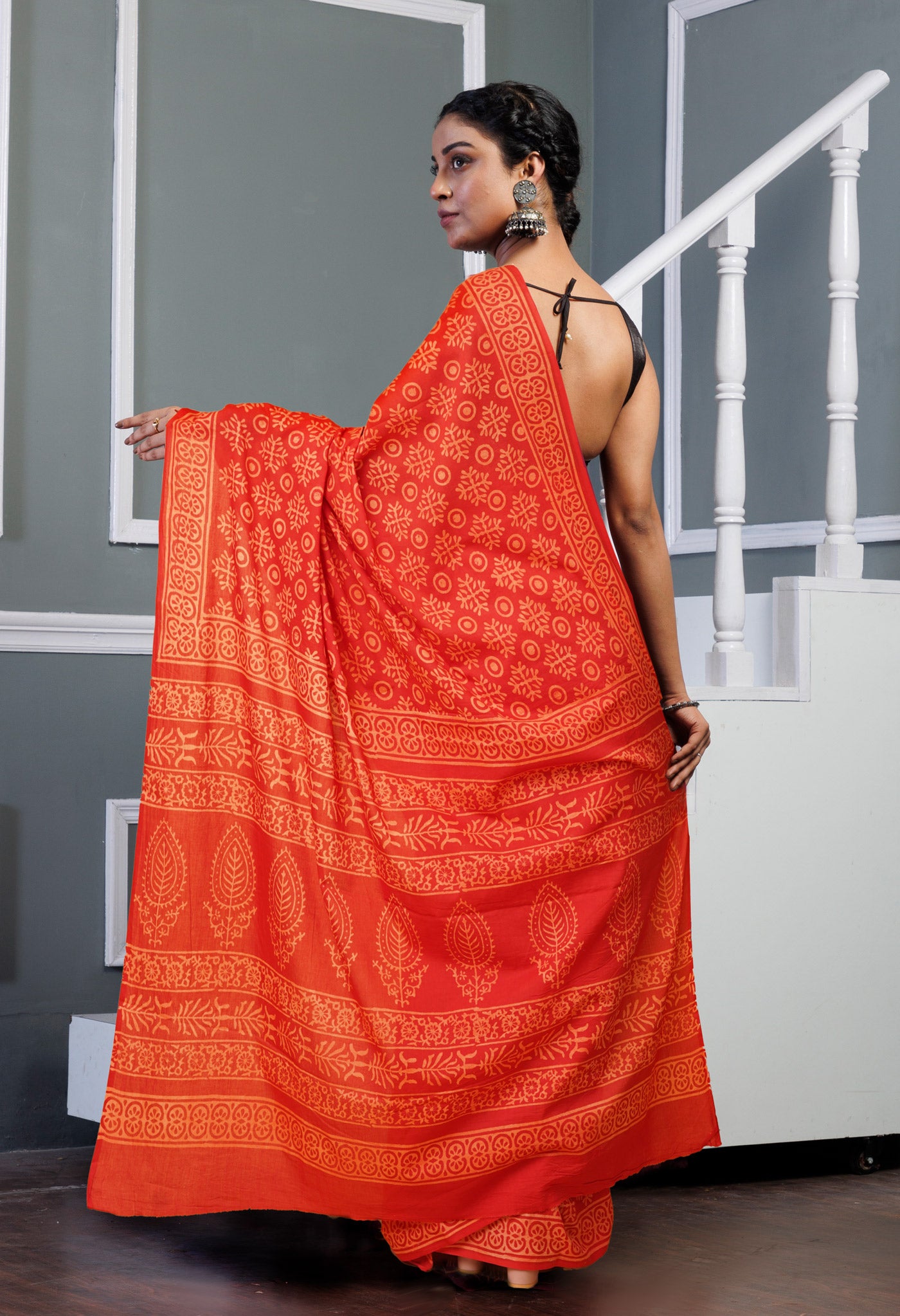 Red Pure Hand Block Printed Soft Cotton Saree-UNM78167