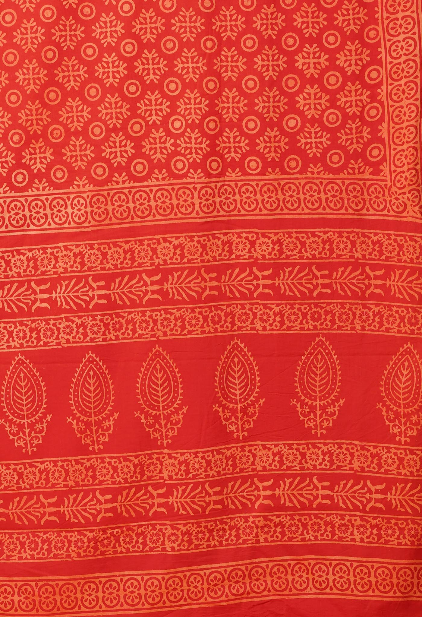 Red Pure Hand Block Printed Soft Cotton Saree-UNM78167