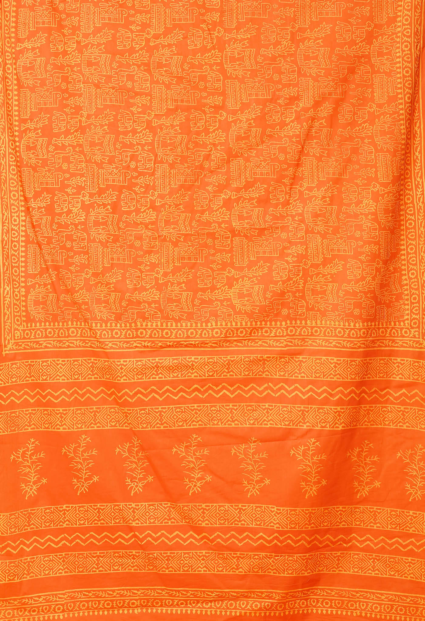 Orange Pure Hand Block Printed Soft Cotton Saree-UNM78170