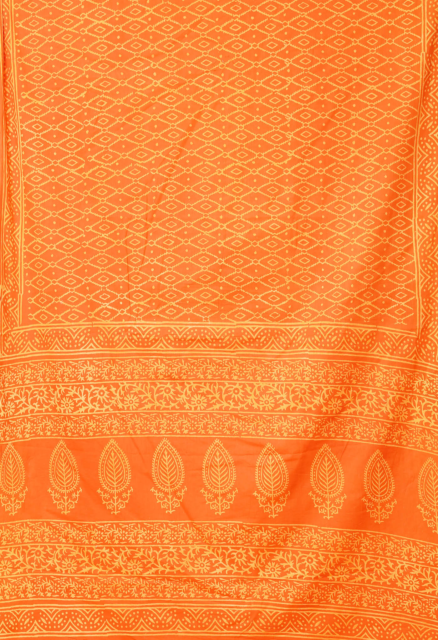 Orange Pure Hand Block Printed Soft Cotton Saree-UNM78175