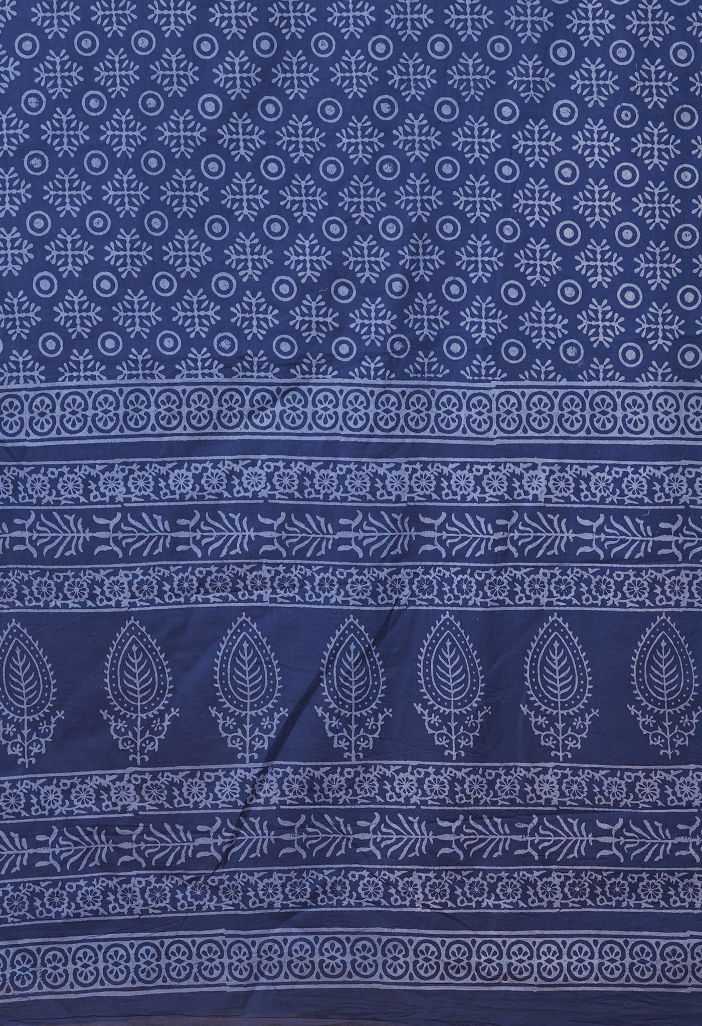 Navy Blue Pure Hand Block Printed Soft Cotton Saree-UNM78176