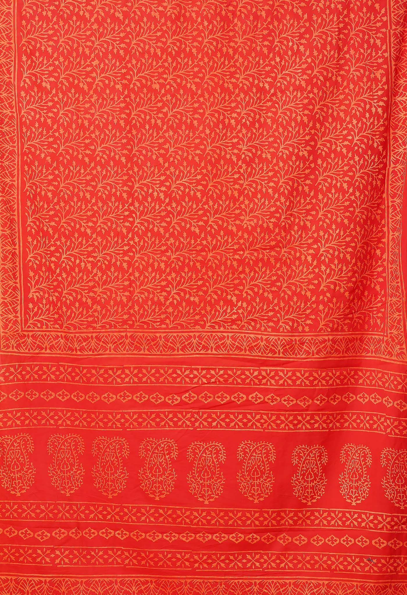 Red Pure Hand Block Printed Soft Cotton Saree-UNM78177