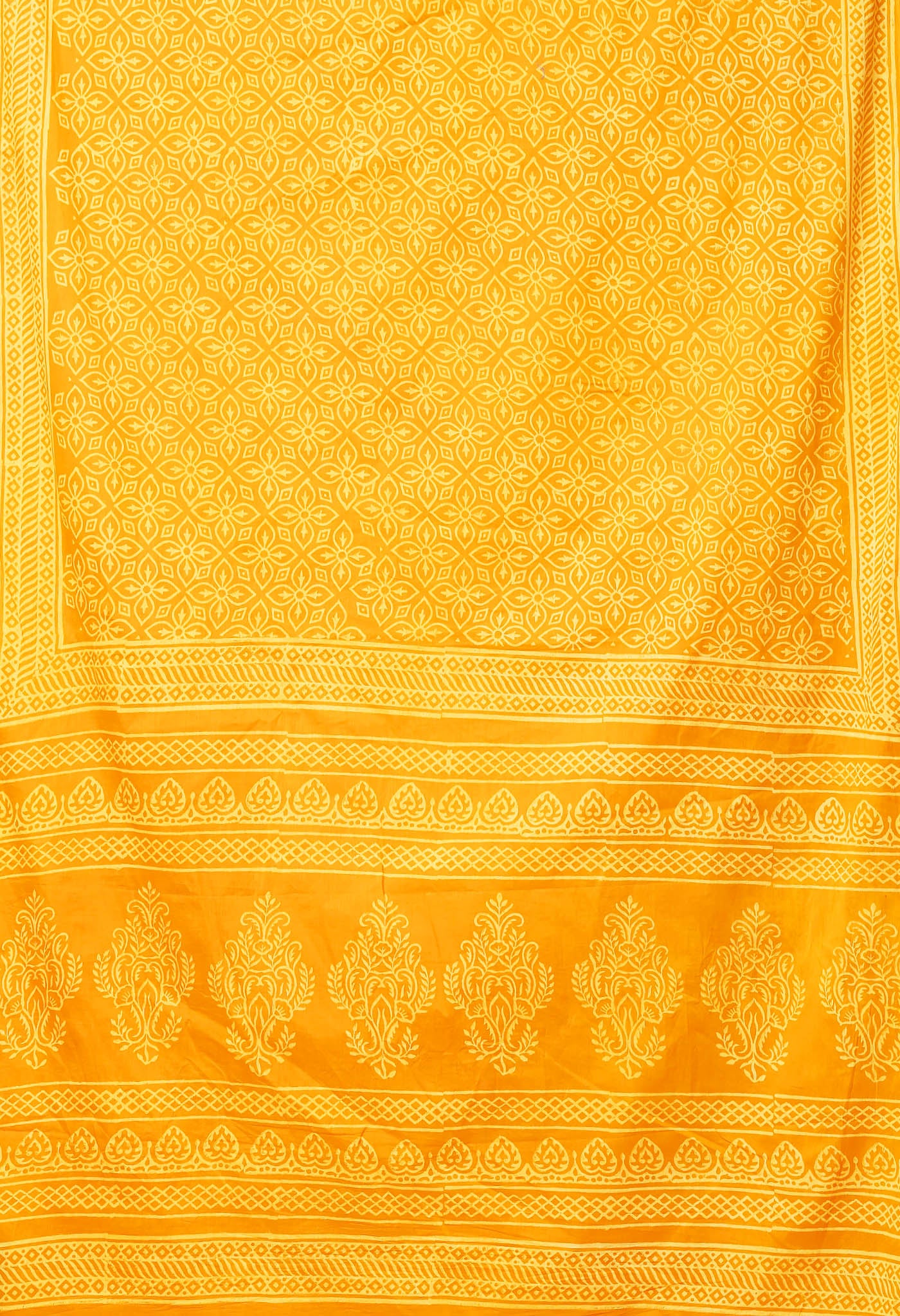 Yellow Pure Hand Block Printed Soft Cotton Saree-UNM78178