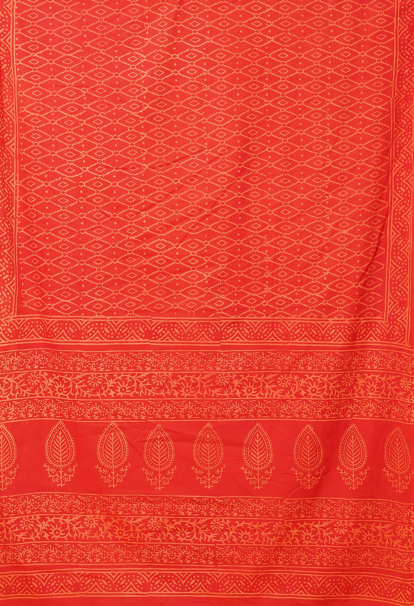 Red Pure Hand Block Printed Soft Cotton Saree-UNM78182