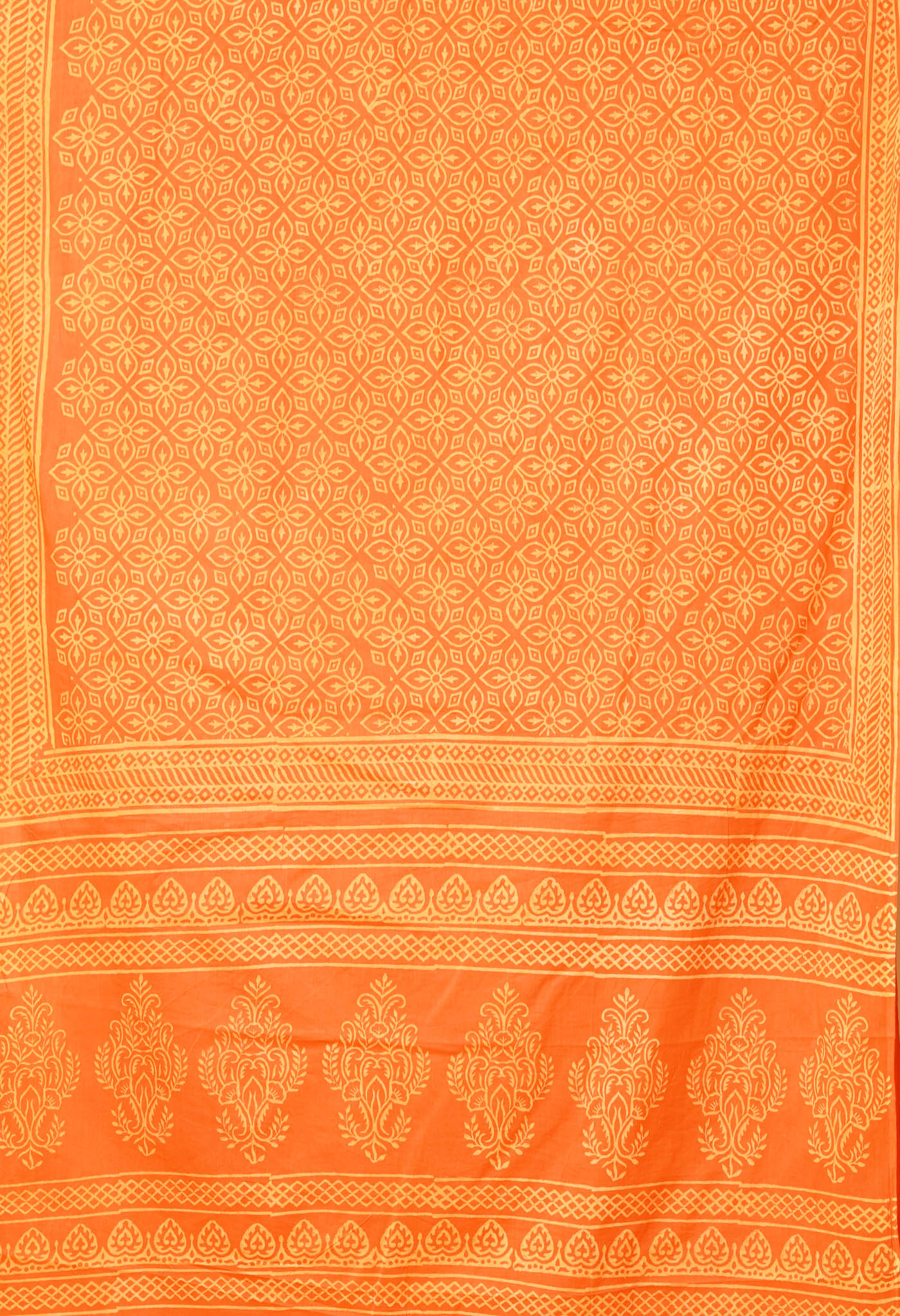 Orange Pure Hand Block Printed Soft Cotton Saree-UNM78185