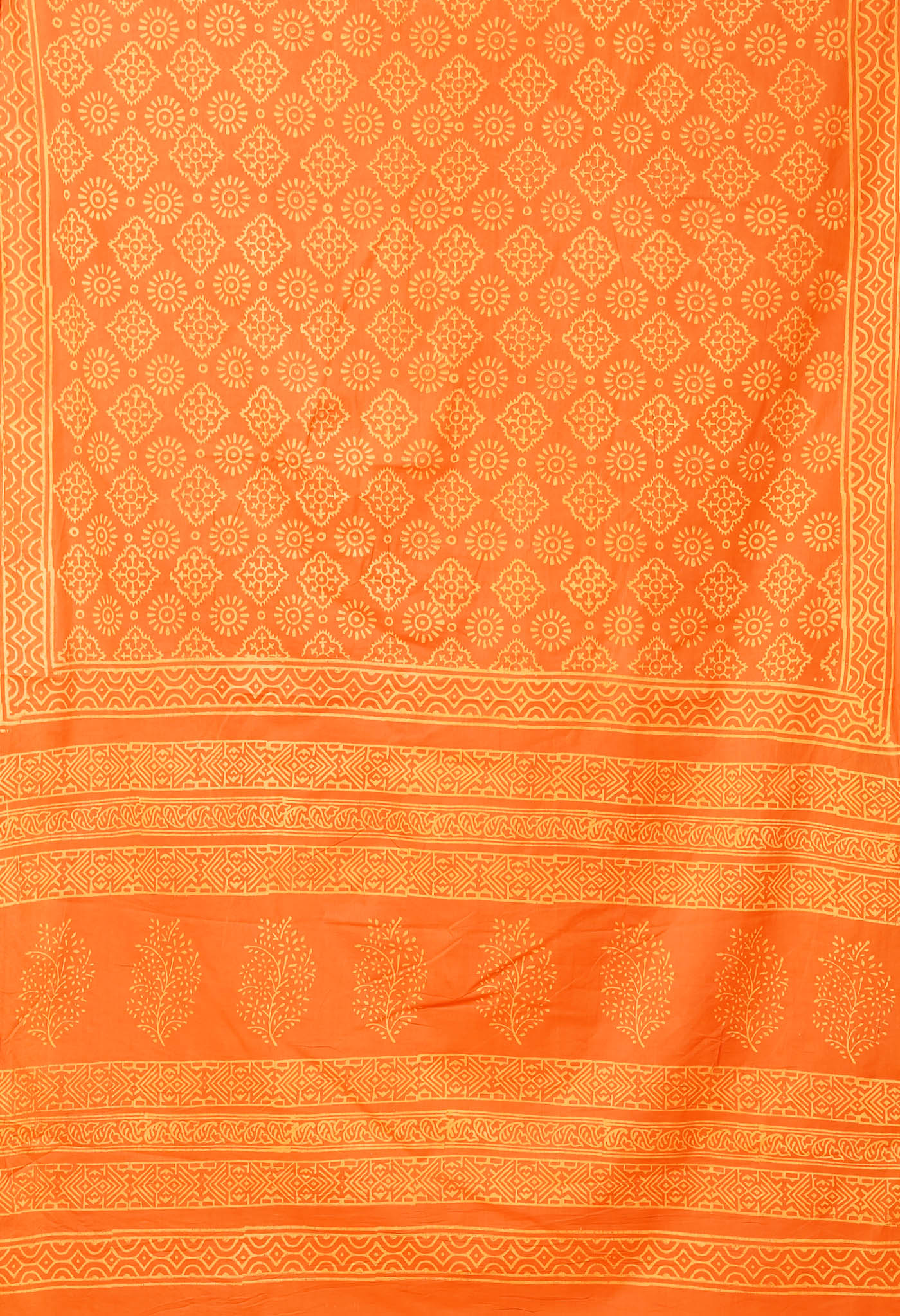 Orange Pure Hand Block Printed Soft Cotton Saree-UNM78190