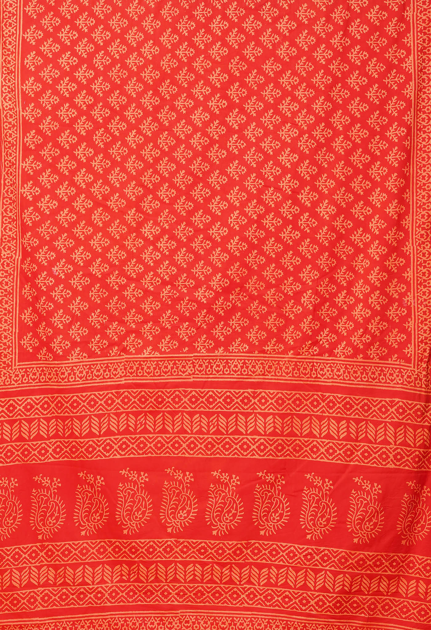 Red Pure Hand Block Printed Soft Cotton Saree-UNM78192