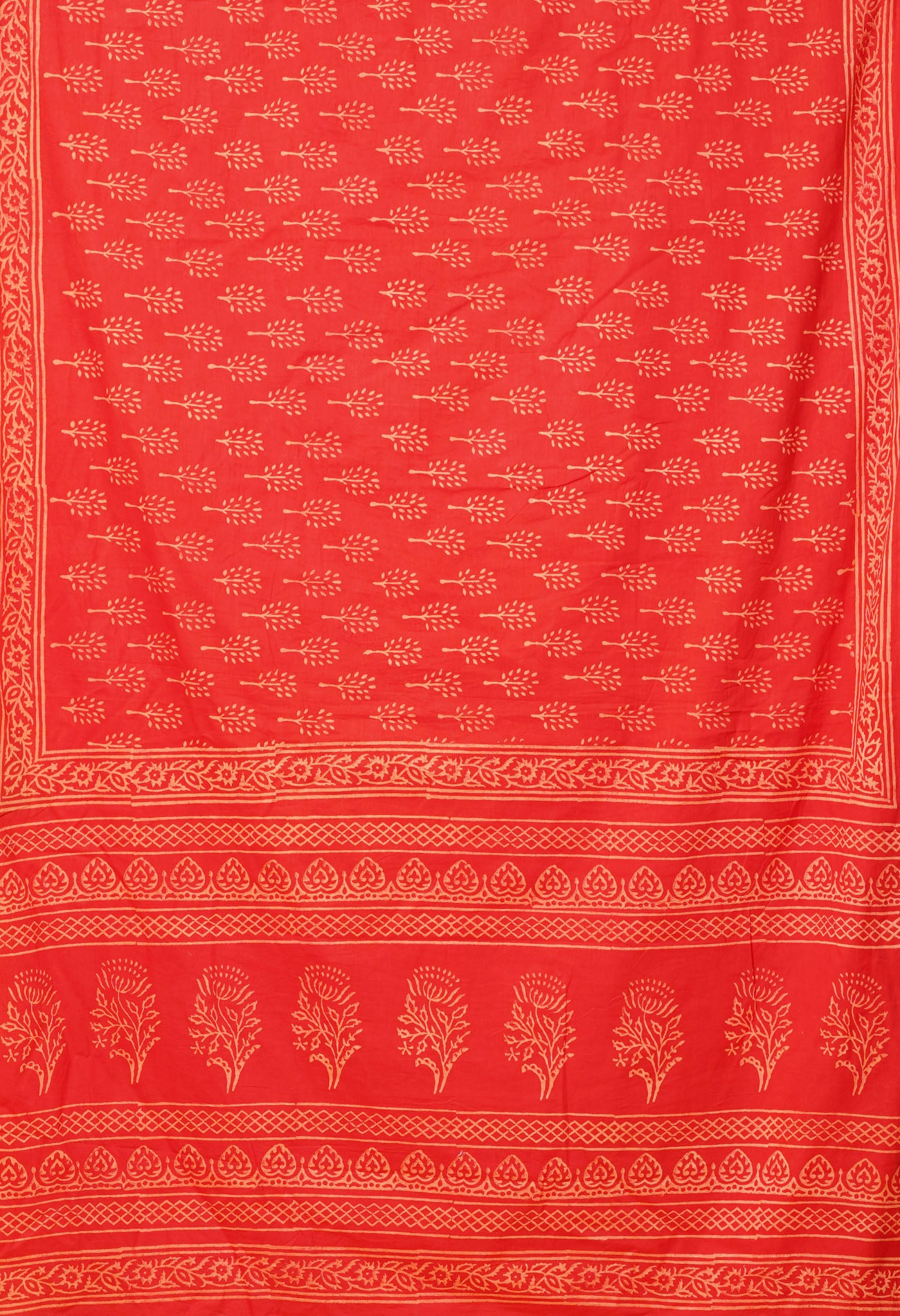 Red Pure Hand Block Printed Soft Cotton Saree-UNM78195