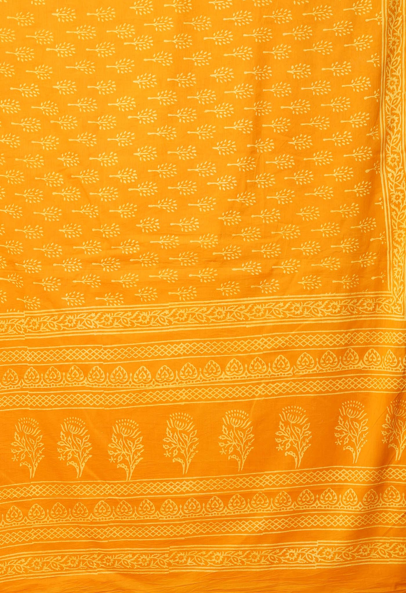 Yellow Pure Hand Block Printed Soft Cotton Saree-UNM78202