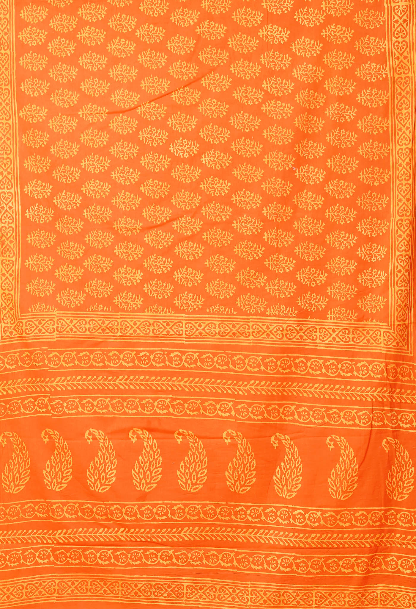 Orange Pure Hand Block Printed Soft Cotton Saree-UNM78204