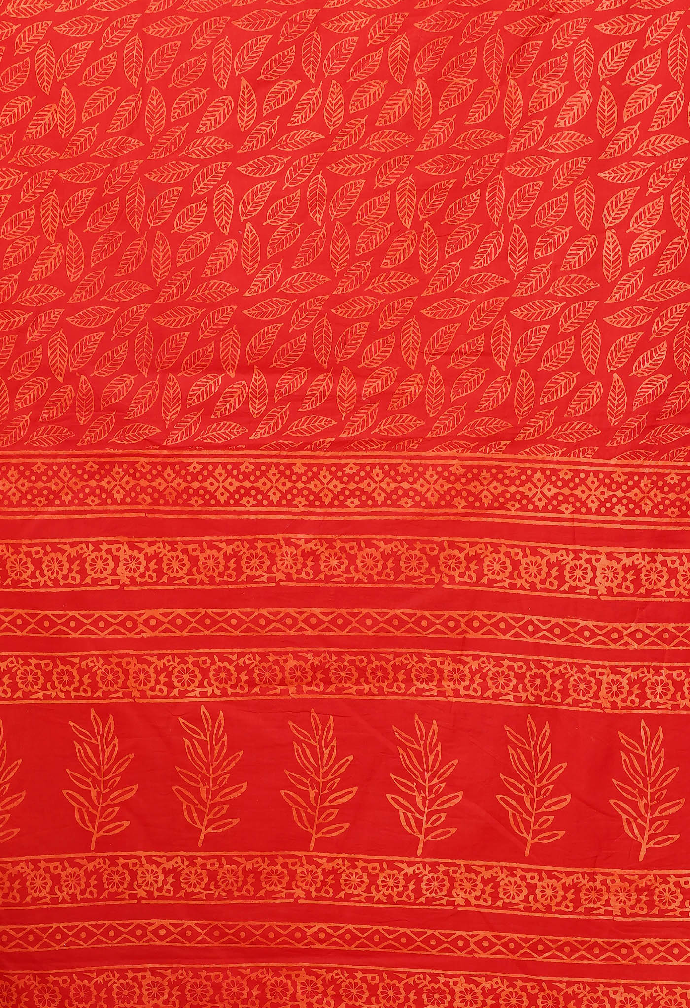 Red Pure Hand Block Printed Soft Cotton Saree-UNM78206