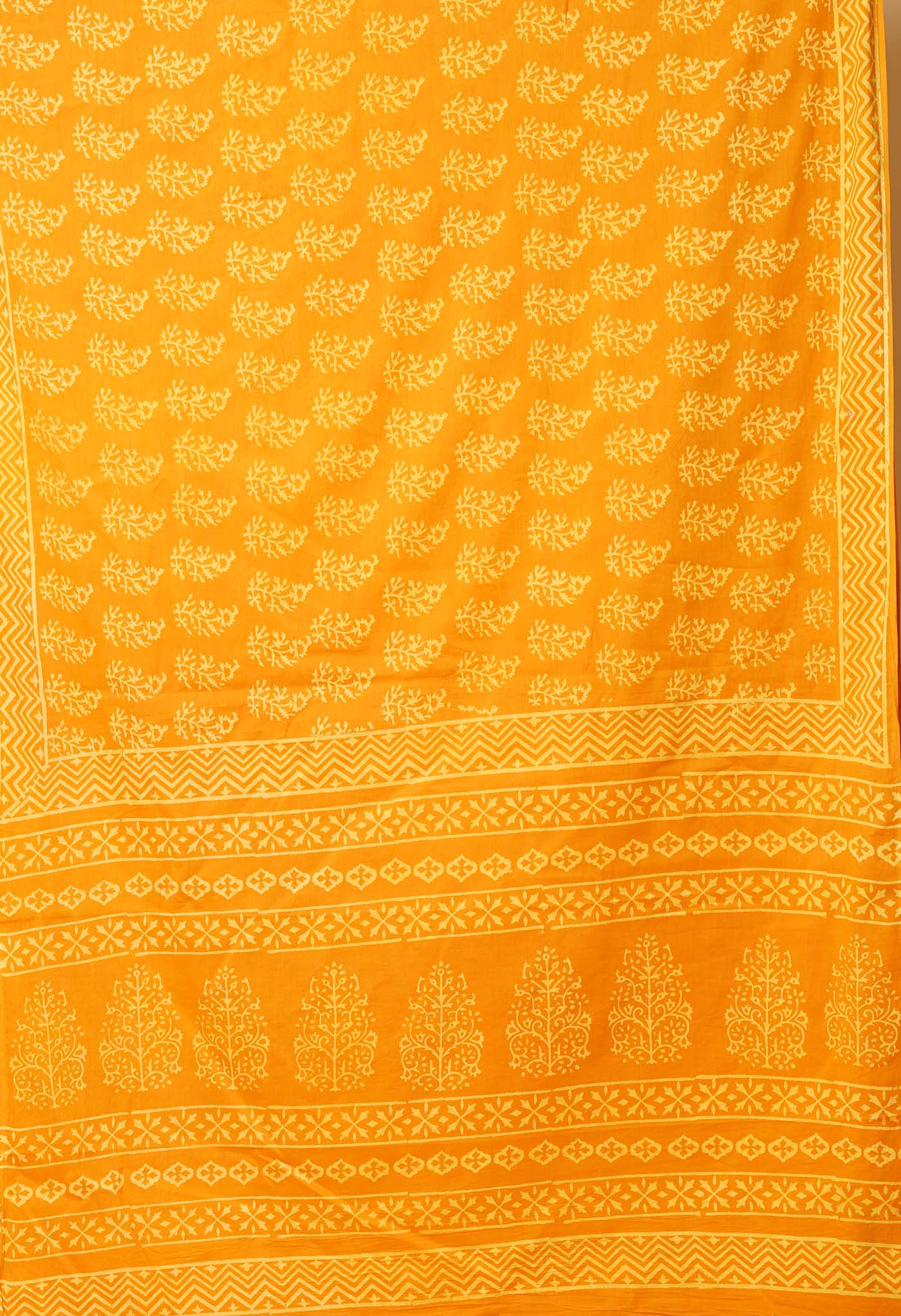 Yellow Pure Hand Block Printed Soft Cotton Saree-UNM78207