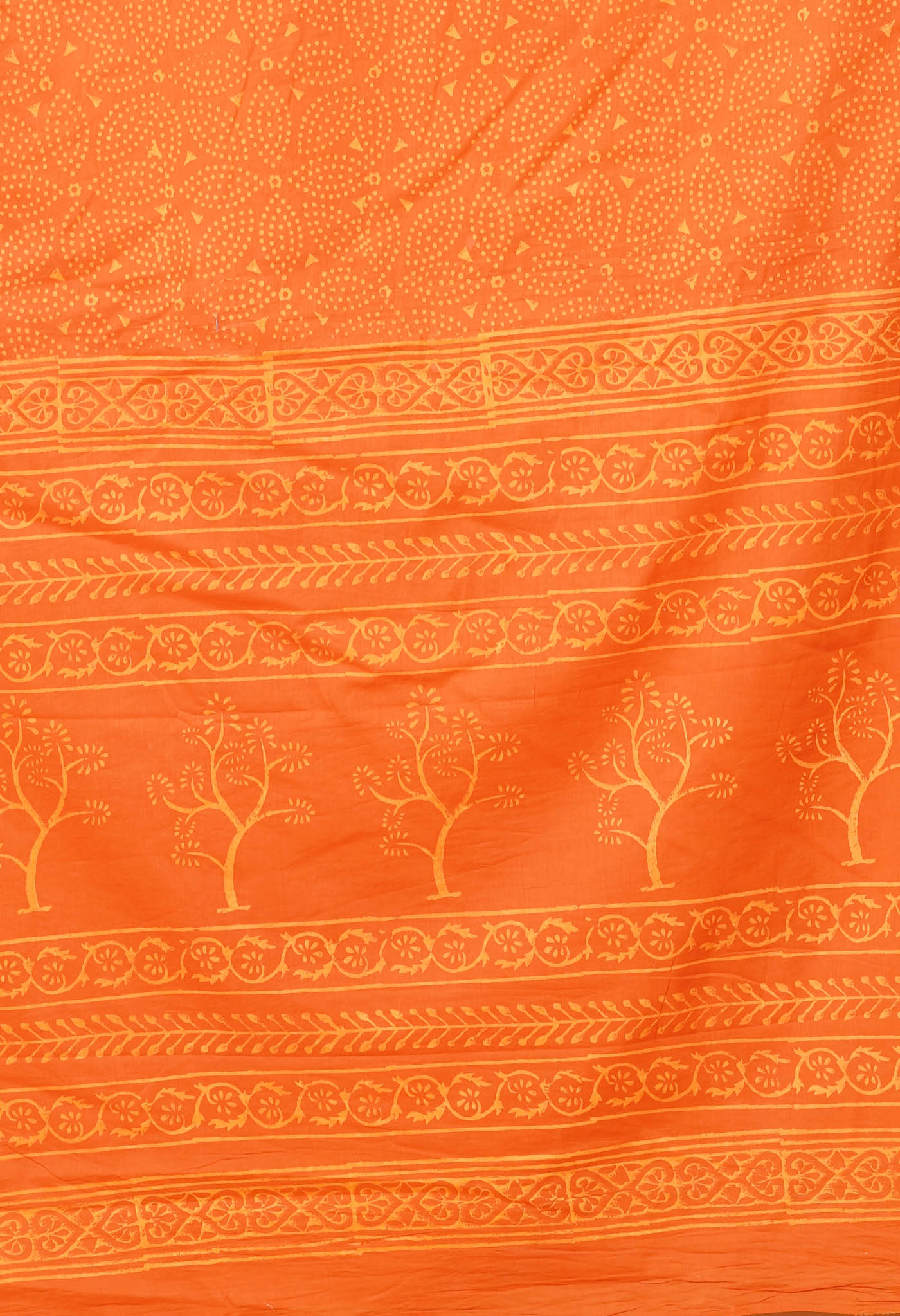 Orange Pure Hand Block Printed Soft Cotton Saree-UNM78209