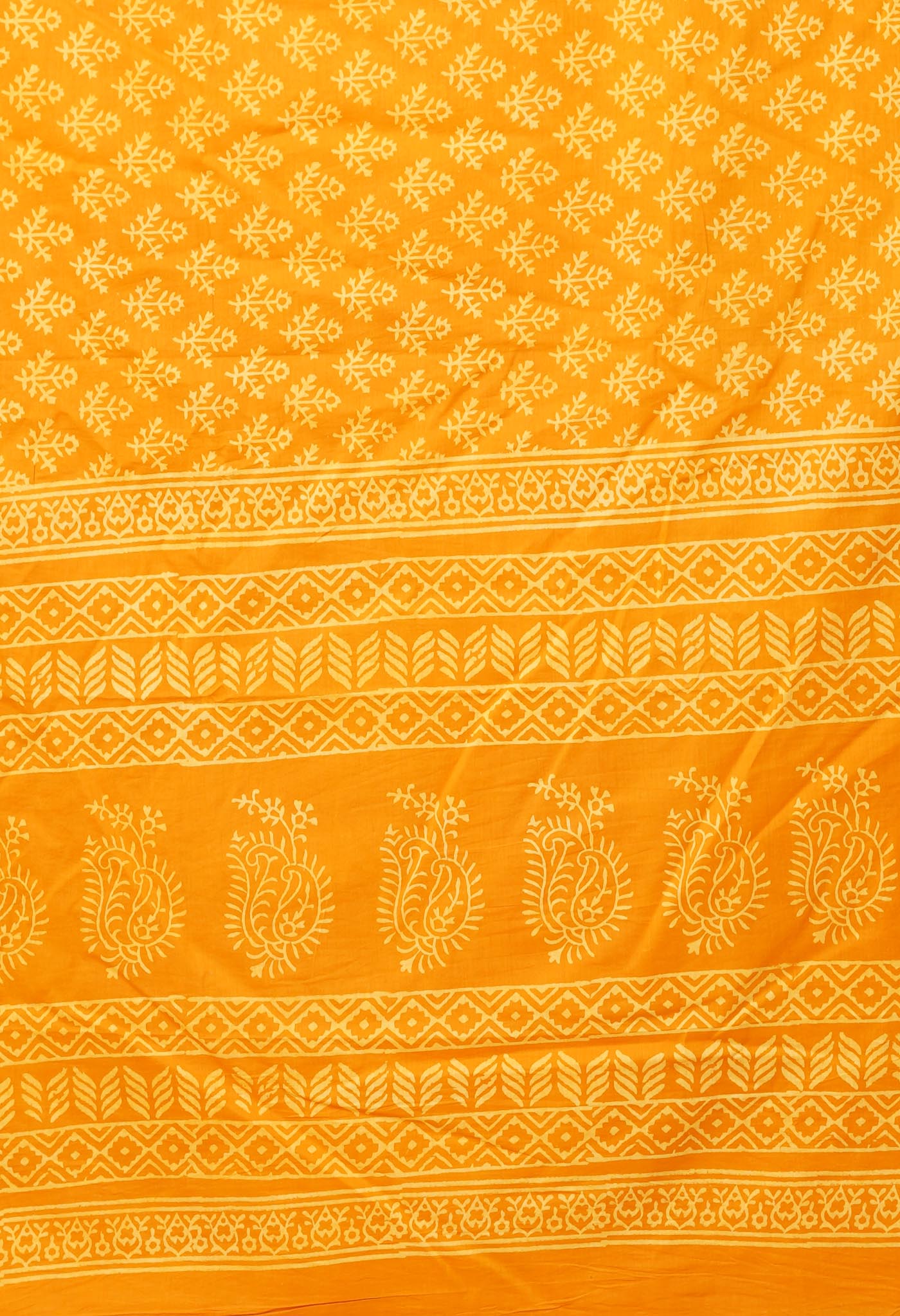 Yellow Pure Hand Block Printed Soft Cotton Saree-UNM78212