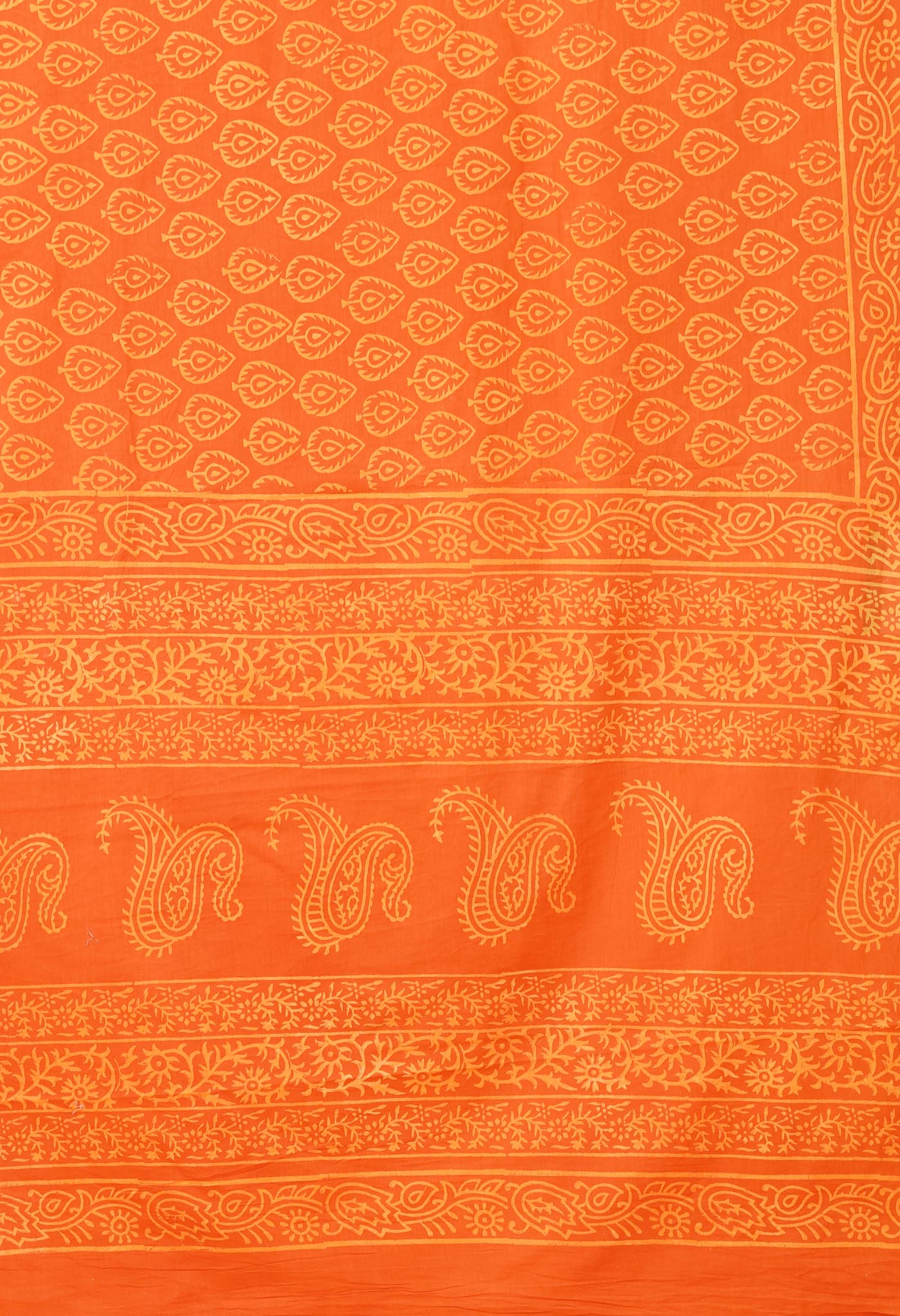 Orange Pure Hand Block Printed Soft Cotton Saree-UNM78214