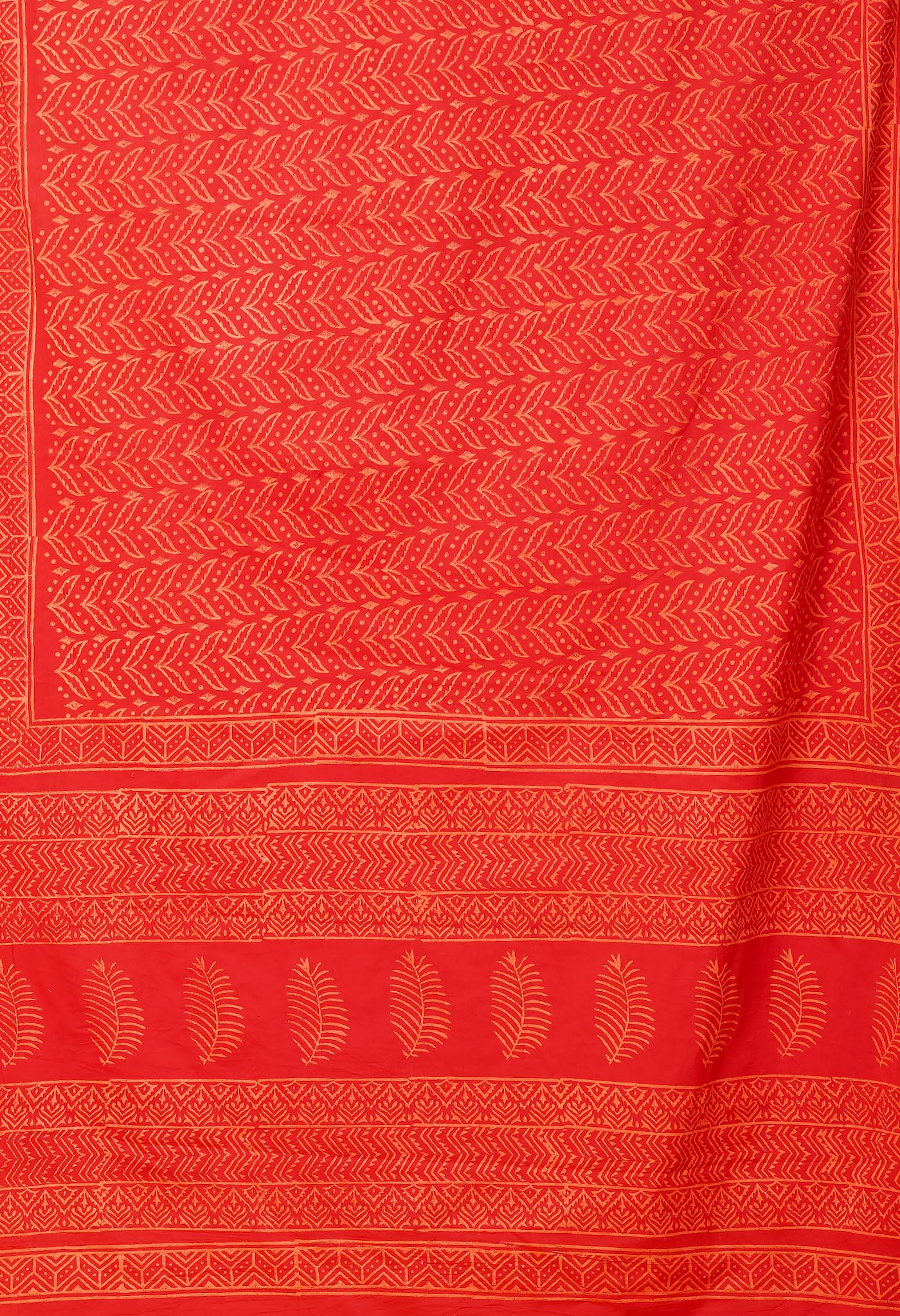 Red Pure Hand Block Printed Soft Cotton Saree-UNM78216