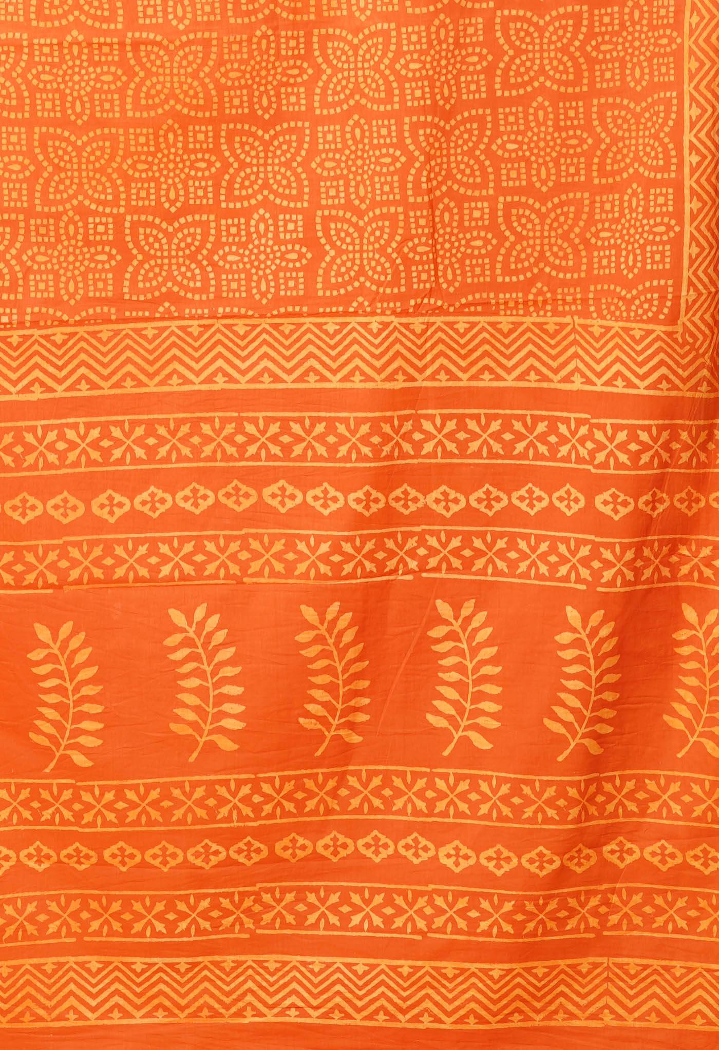 Orange Pure Hand Block Printed Soft Cotton Saree-UNM78219