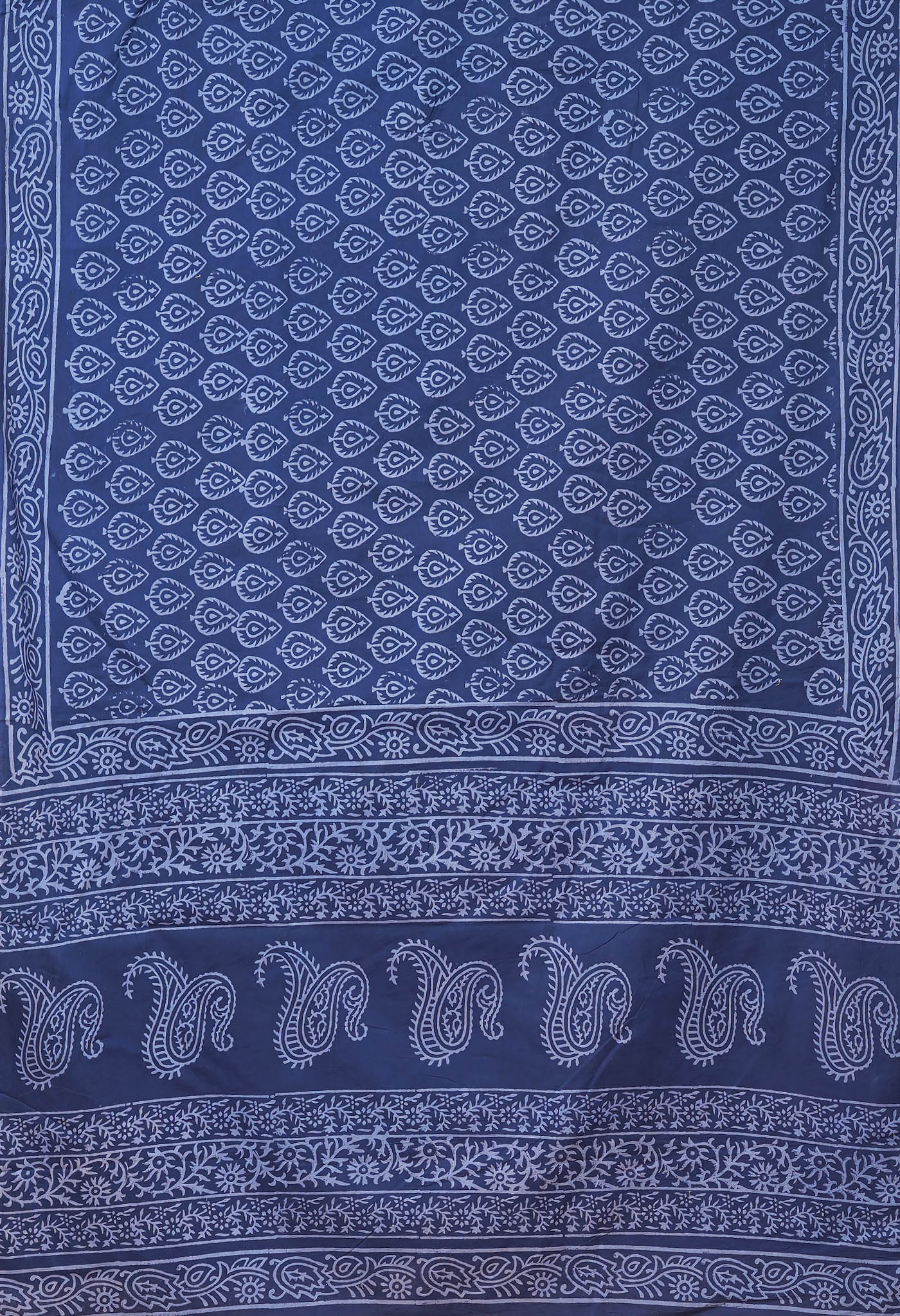 Navy Blue Pure Hand Block Printed Soft Cotton Saree-UNM78220