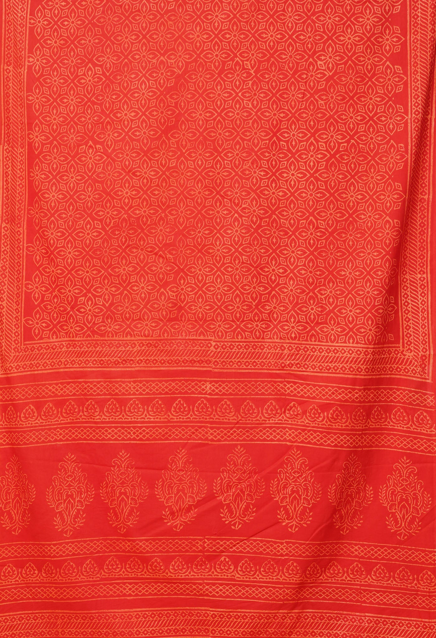 Red Pure Hand Block Printed Soft Cotton Saree-UNM78221