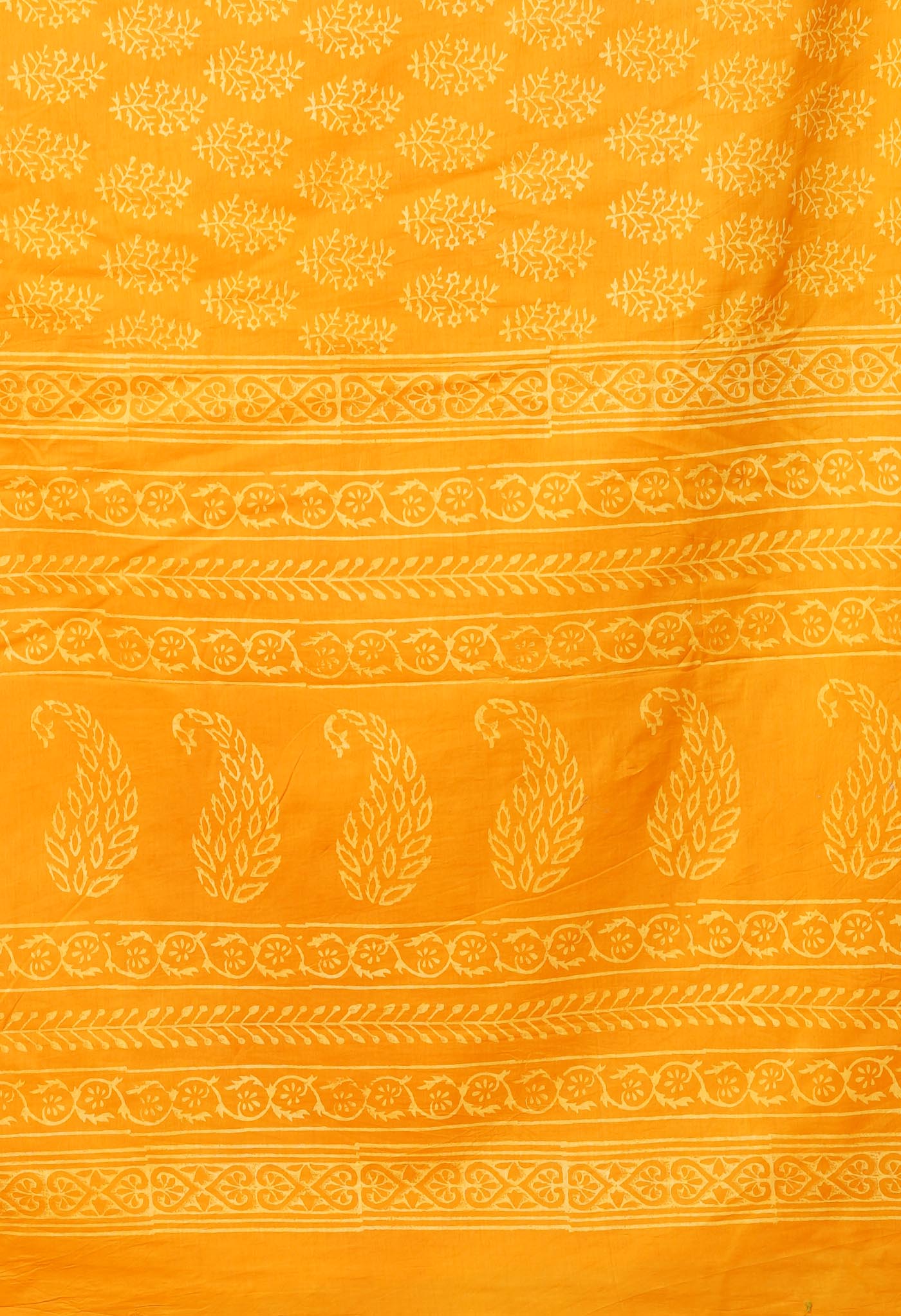 Yellow Pure Hand Block Printed Soft Cotton Saree-UNM78222