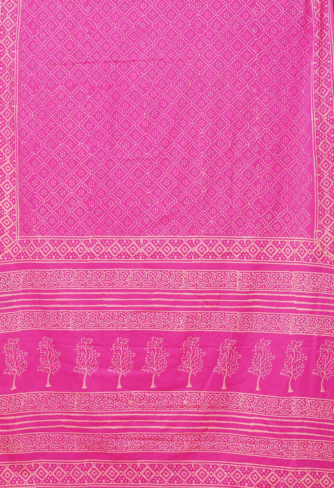 Pink Pure Hand Block Printed Soft Cotton Saree-UNM78223