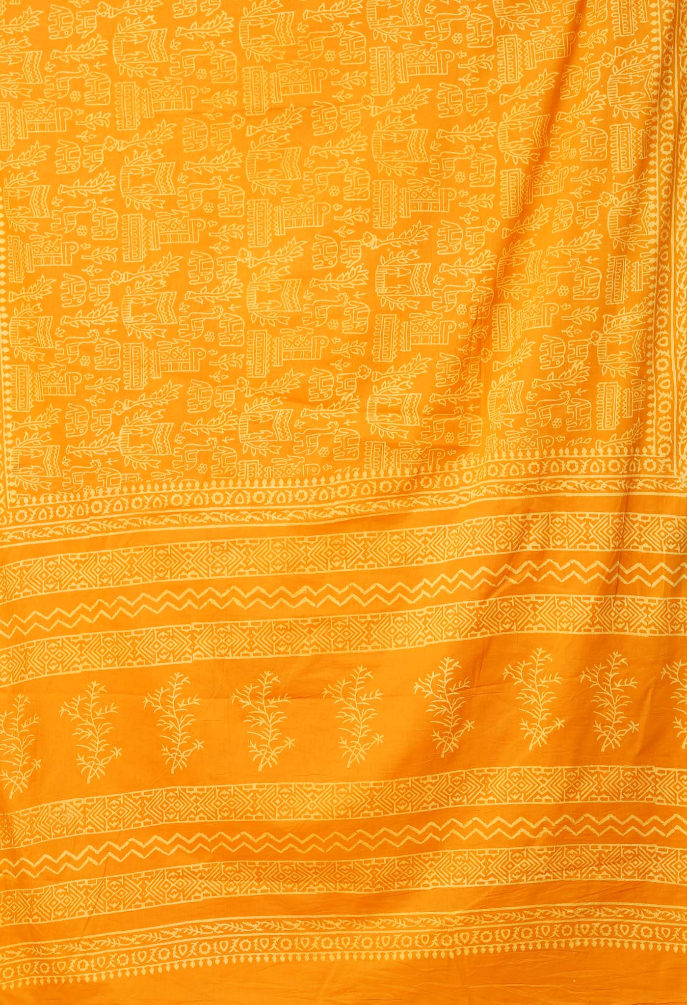 Yellow Pure Hand Block Printed Soft Cotton Saree-UNM78227