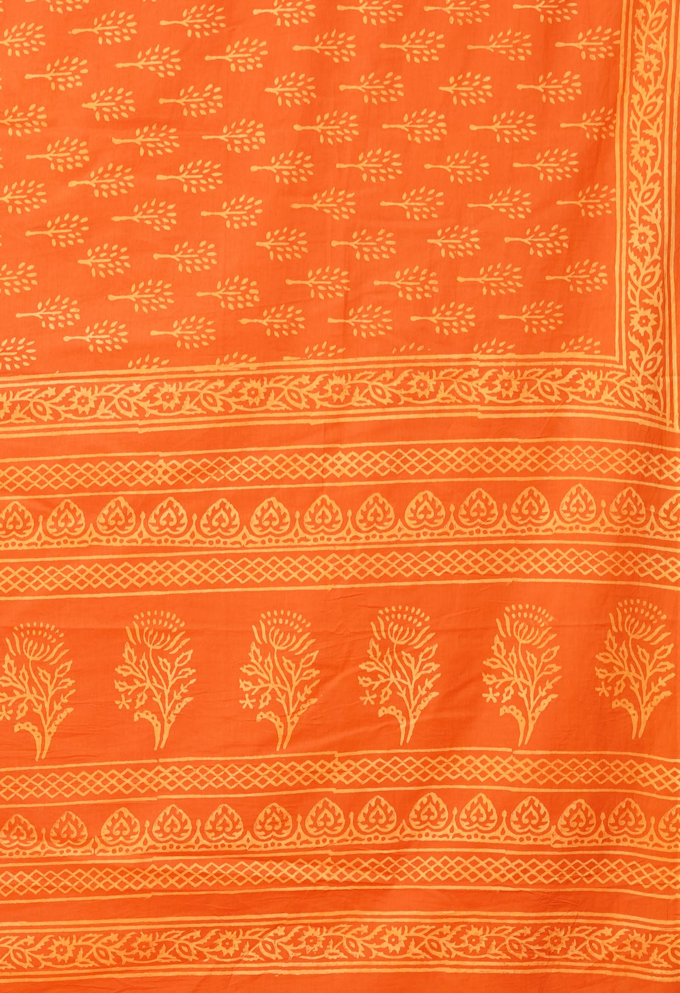 Orange Pure Hand Block Printed Soft Cotton Saree-UNM78228