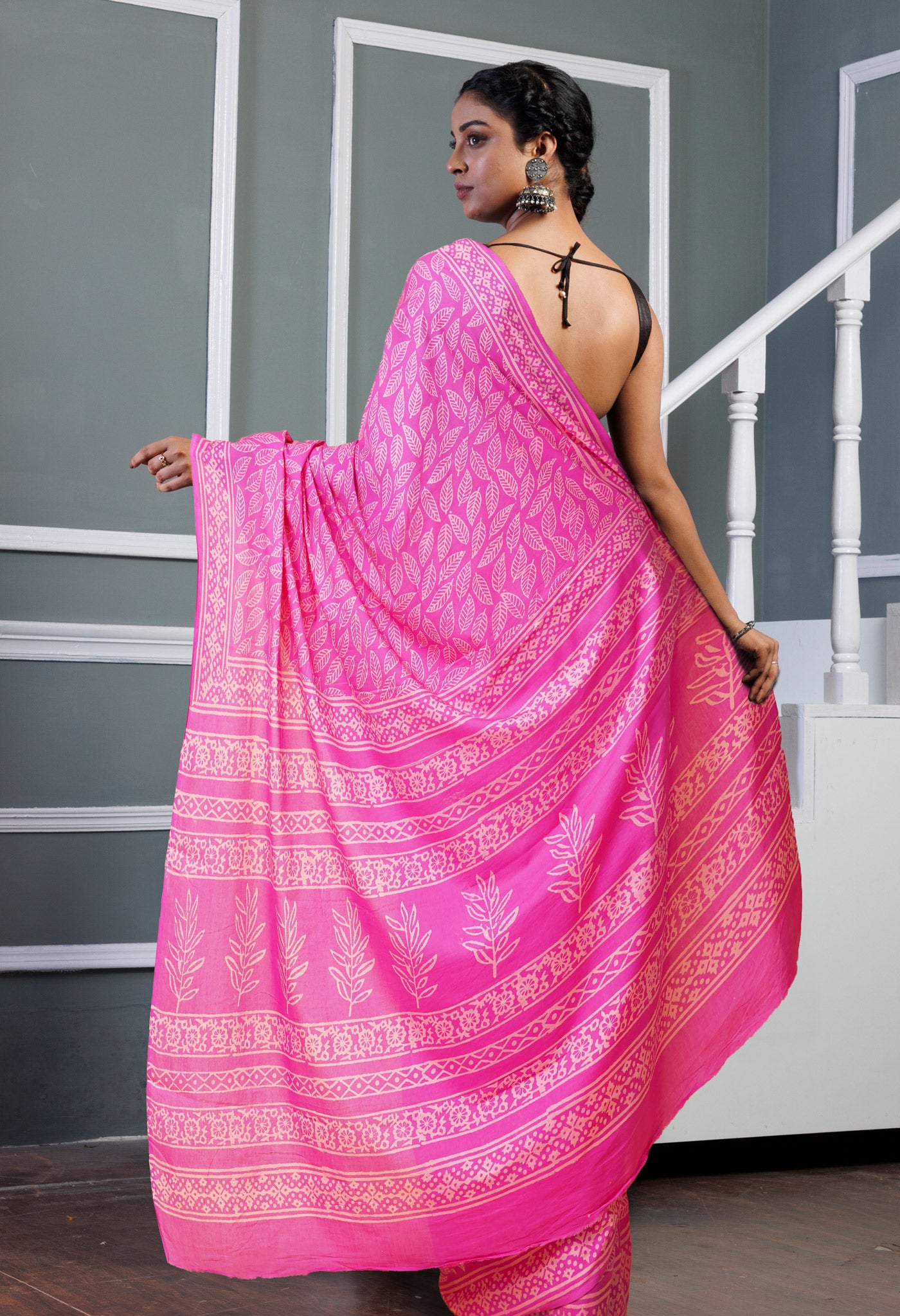 Pink Pure Hand Block Printed Soft Cotton Saree-UNM78229