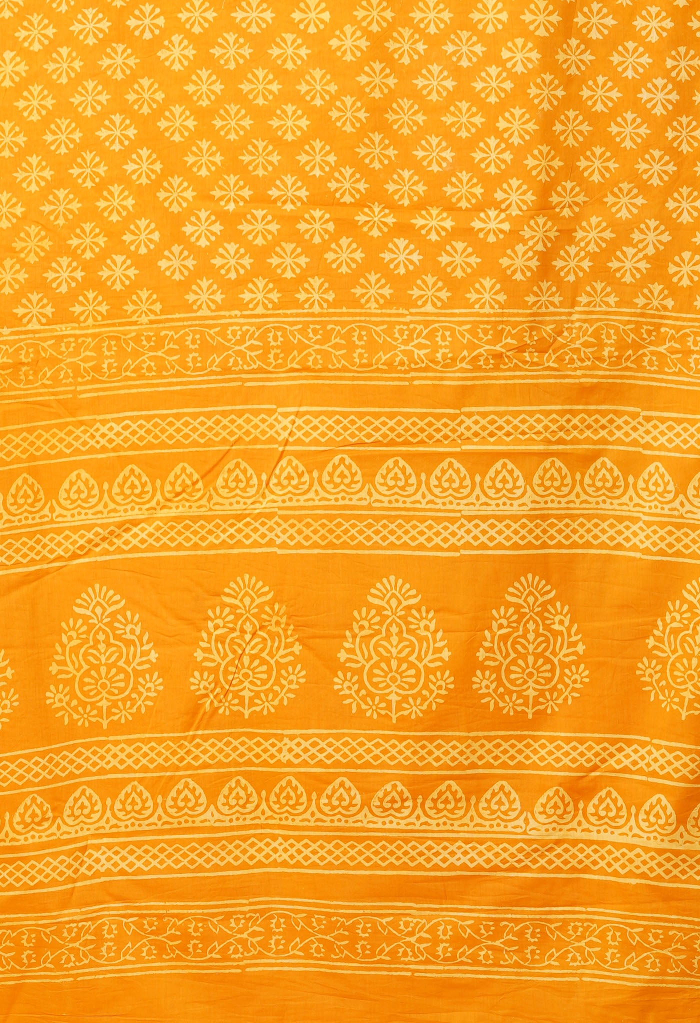 Yellow Pure Hand Block Printed Soft Cotton Saree-UNM78238