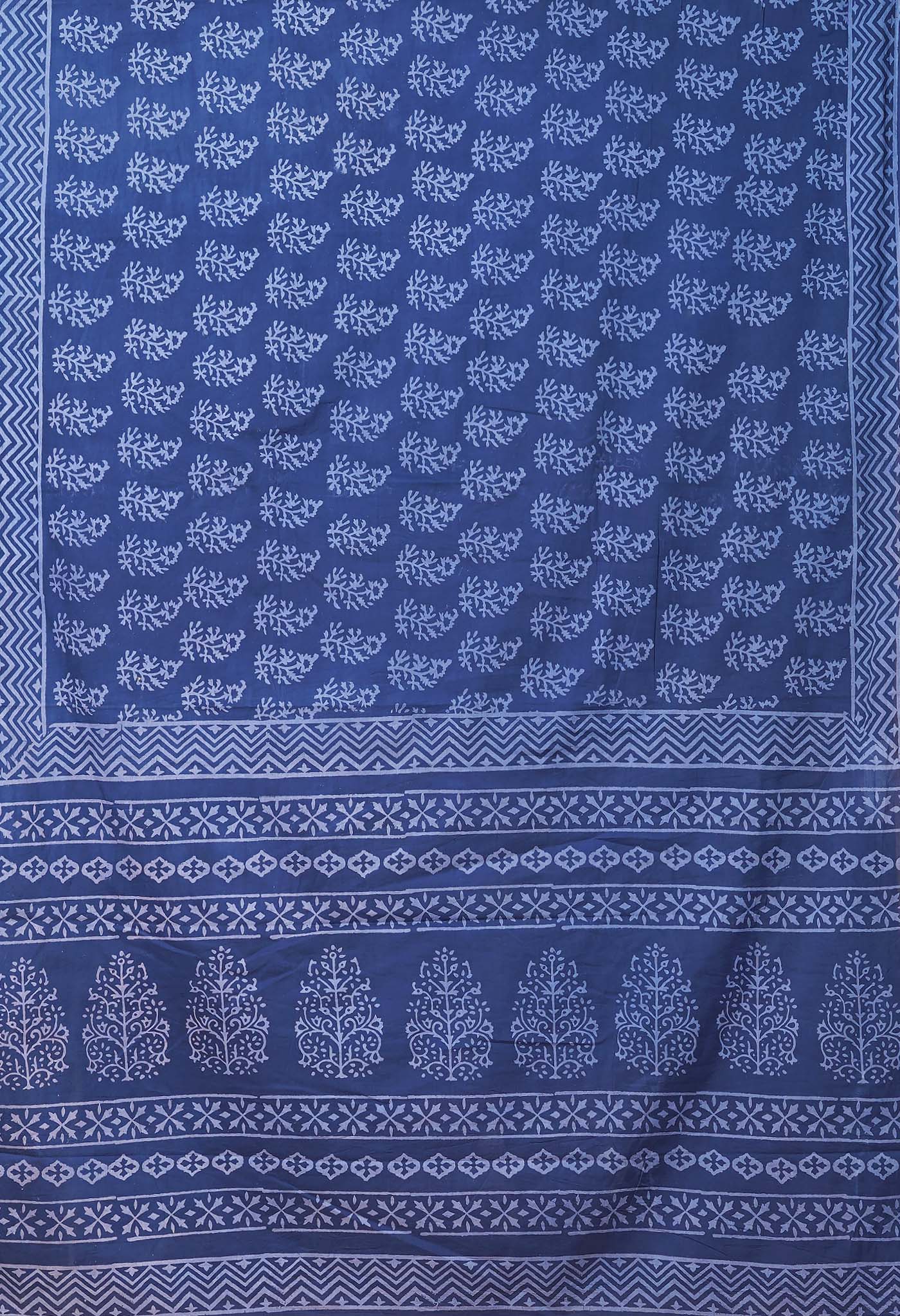 Navy Blue Pure Hand Block Printed Soft Cotton Saree-UNM78239