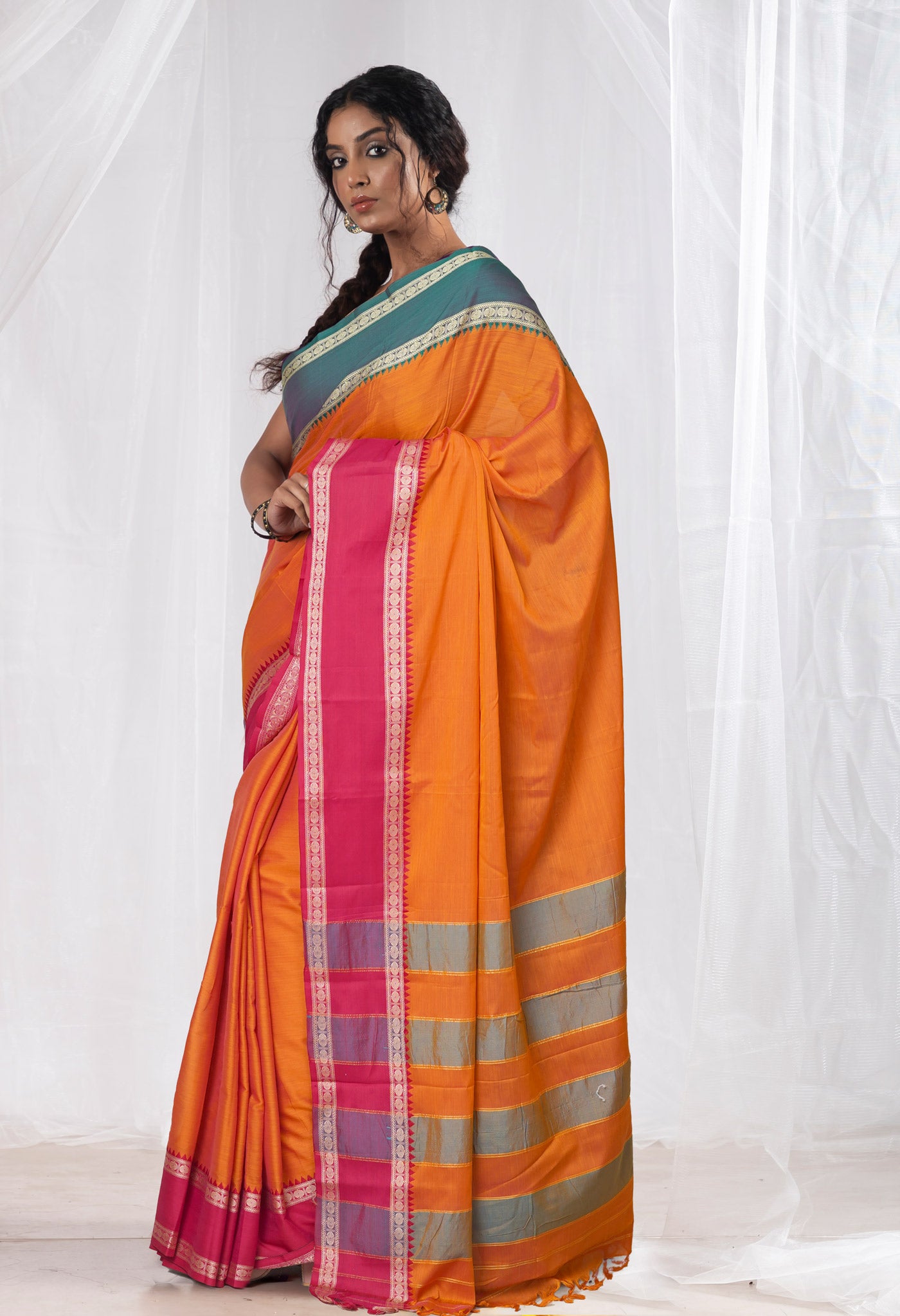 Orange Pure Handloom Narayani Cotton Saree-UNM78241