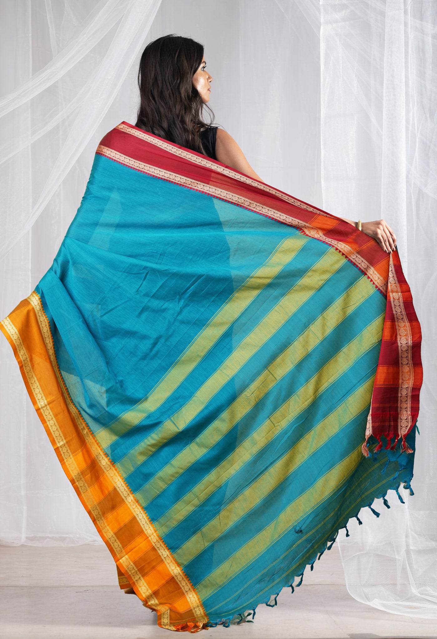 Blue Pure Handloom Narayani Cotton Saree-UNM78244