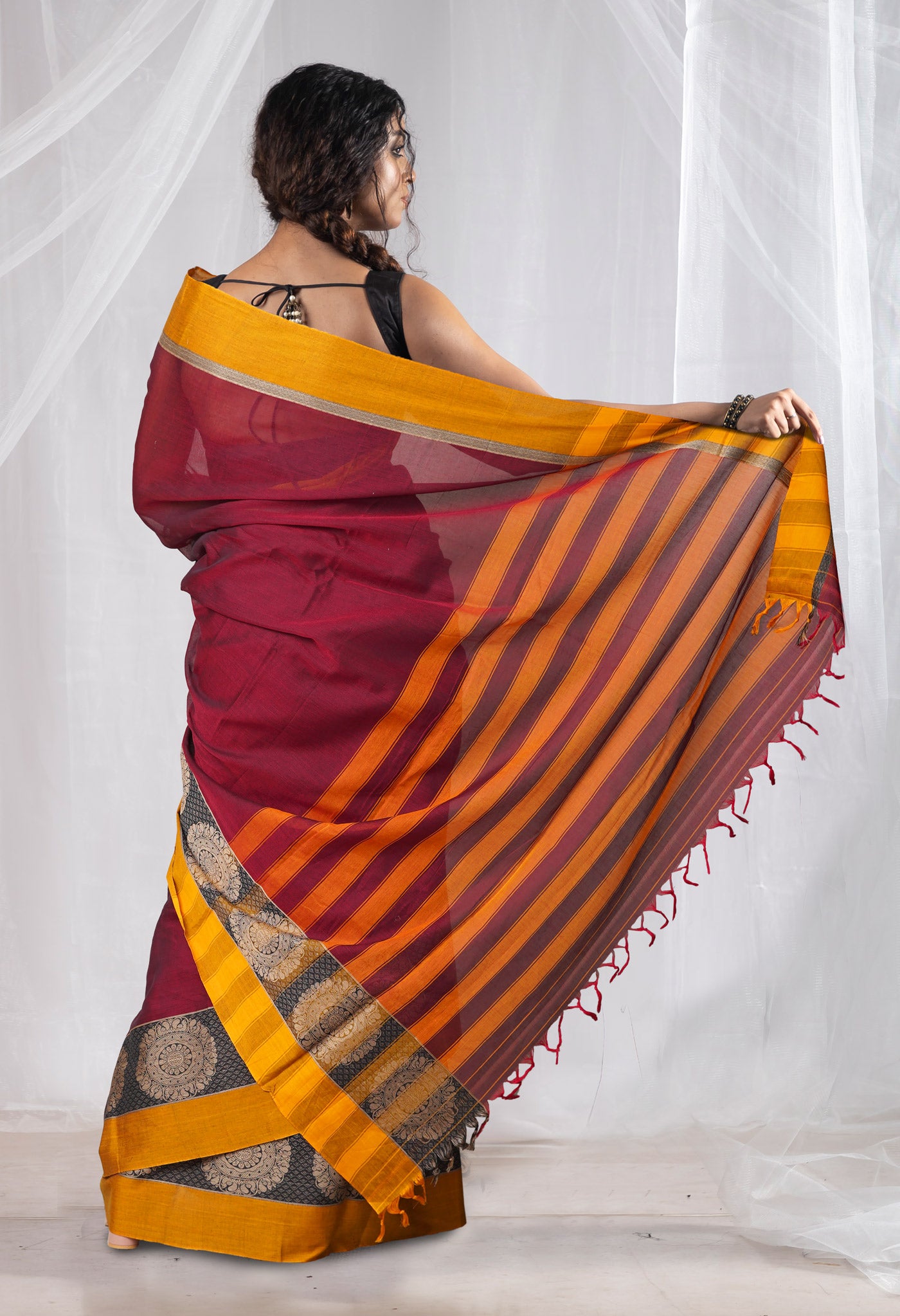 Maroon Pure Handloom Narayani Cotton Saree-UNM78276