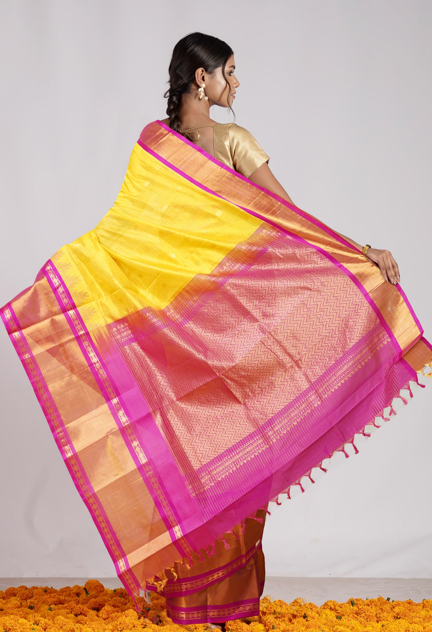 Yellow Pure Handloom Assam Silk Saree-UNM78292