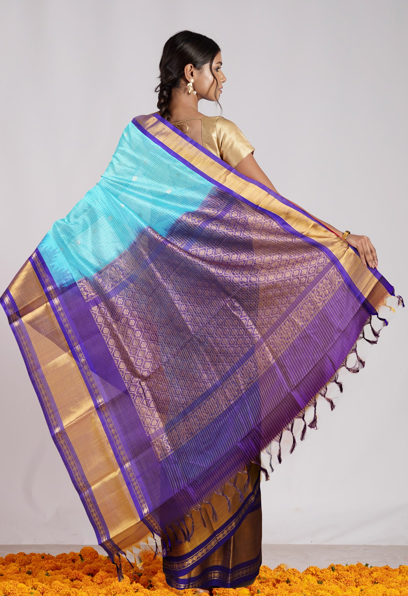 Blue Pure Handloom Assam Silk Saree-UNM78293