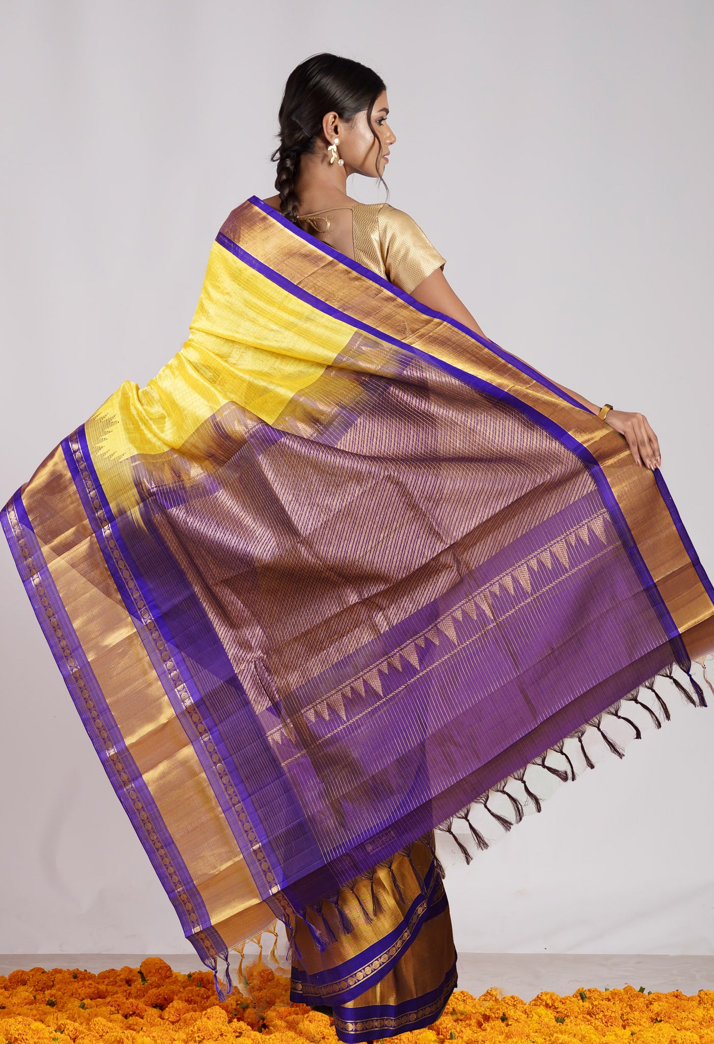 Yellow Pure Handloom Assam Silk Saree-UNM78296