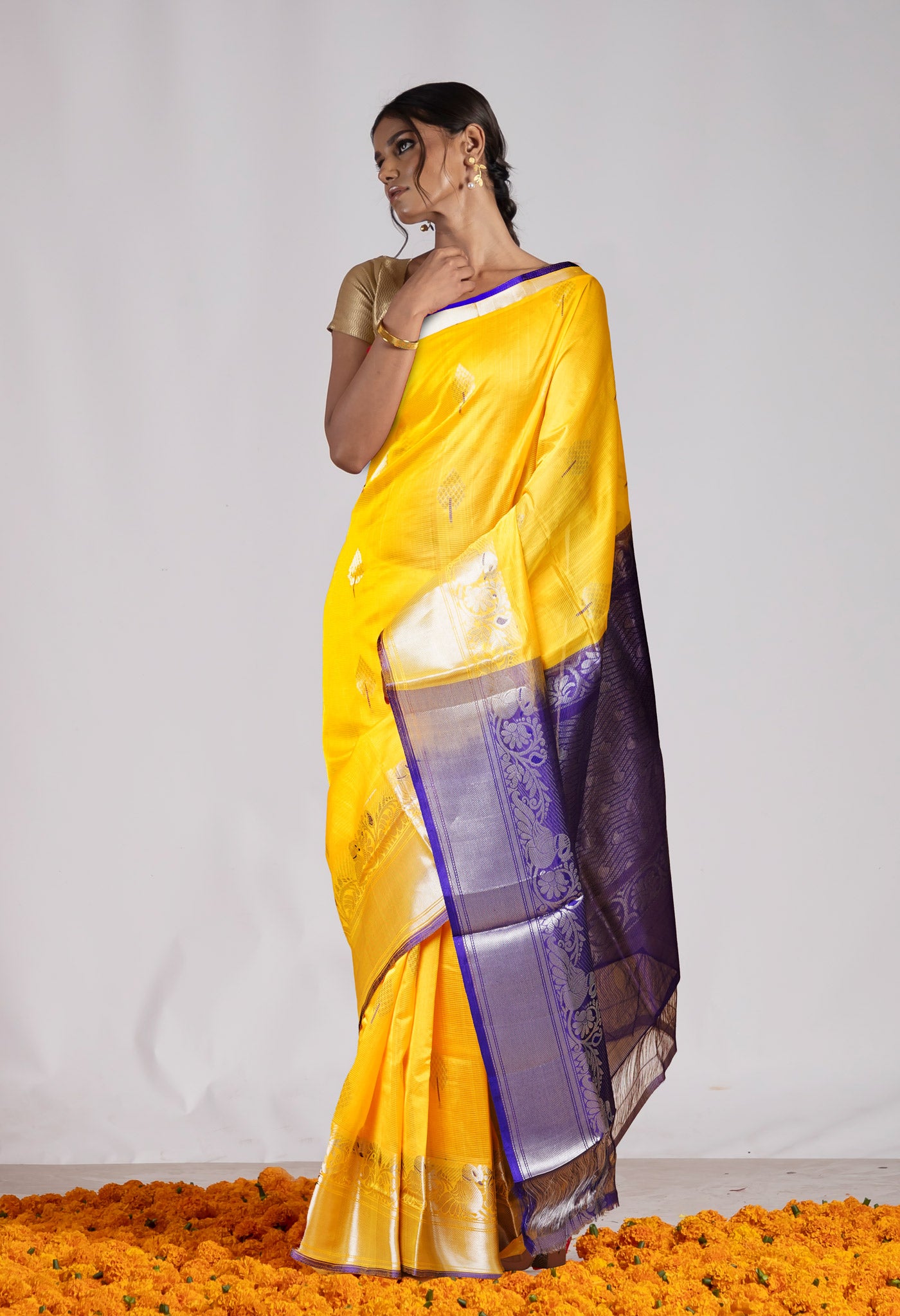 Yellow Pure Handloom Fancy Assam Silk Saree