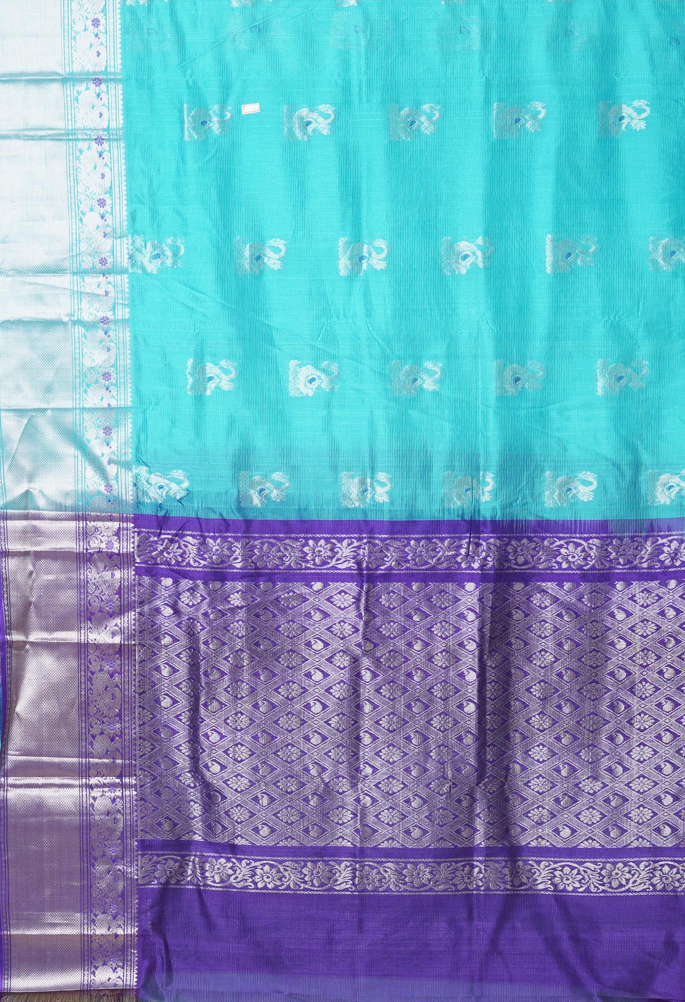 Blue Pure Handloom Fancy Assam Silk Saree