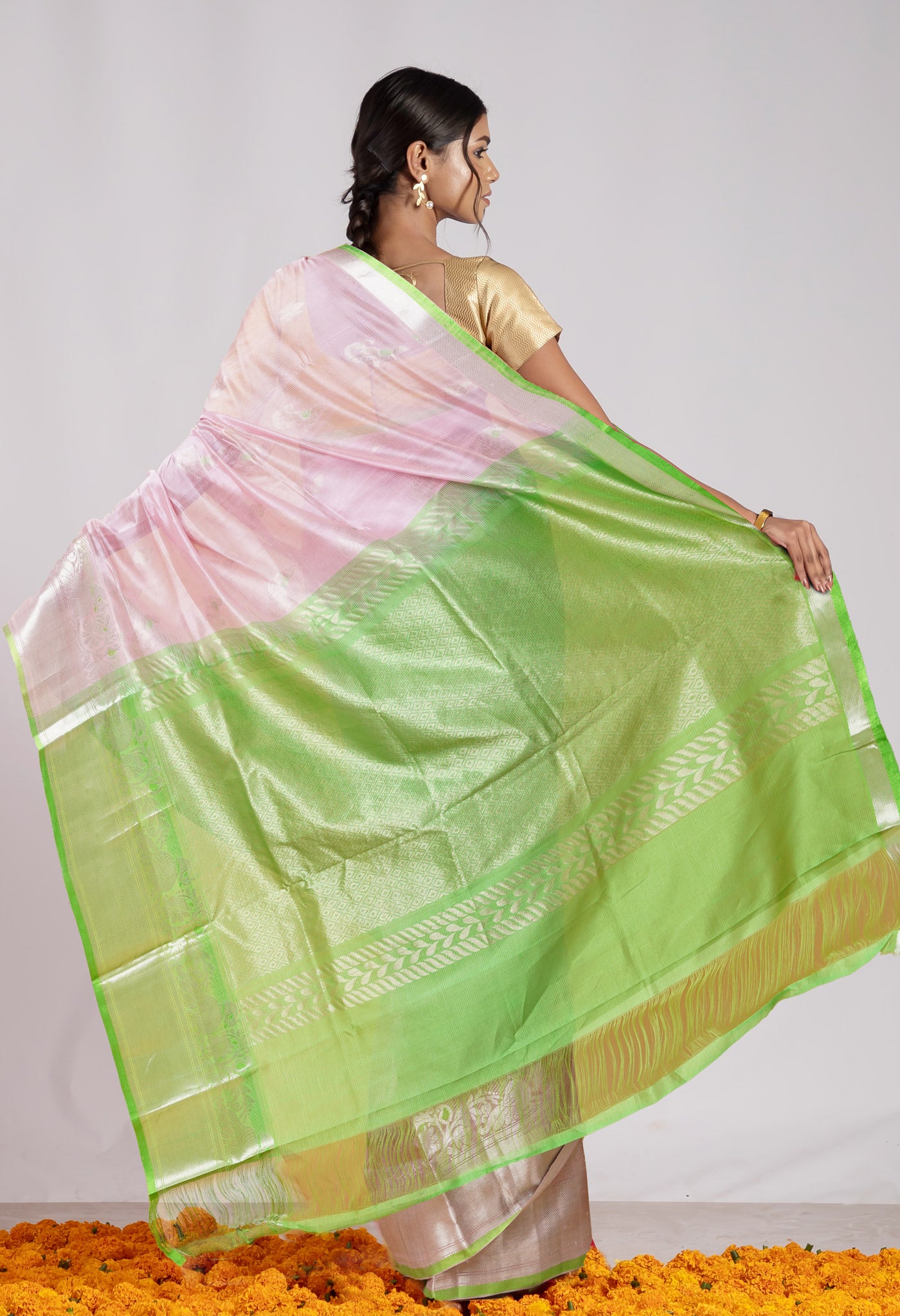 Pastel Pink Pure Handloom Fancy Assam Silk Saree