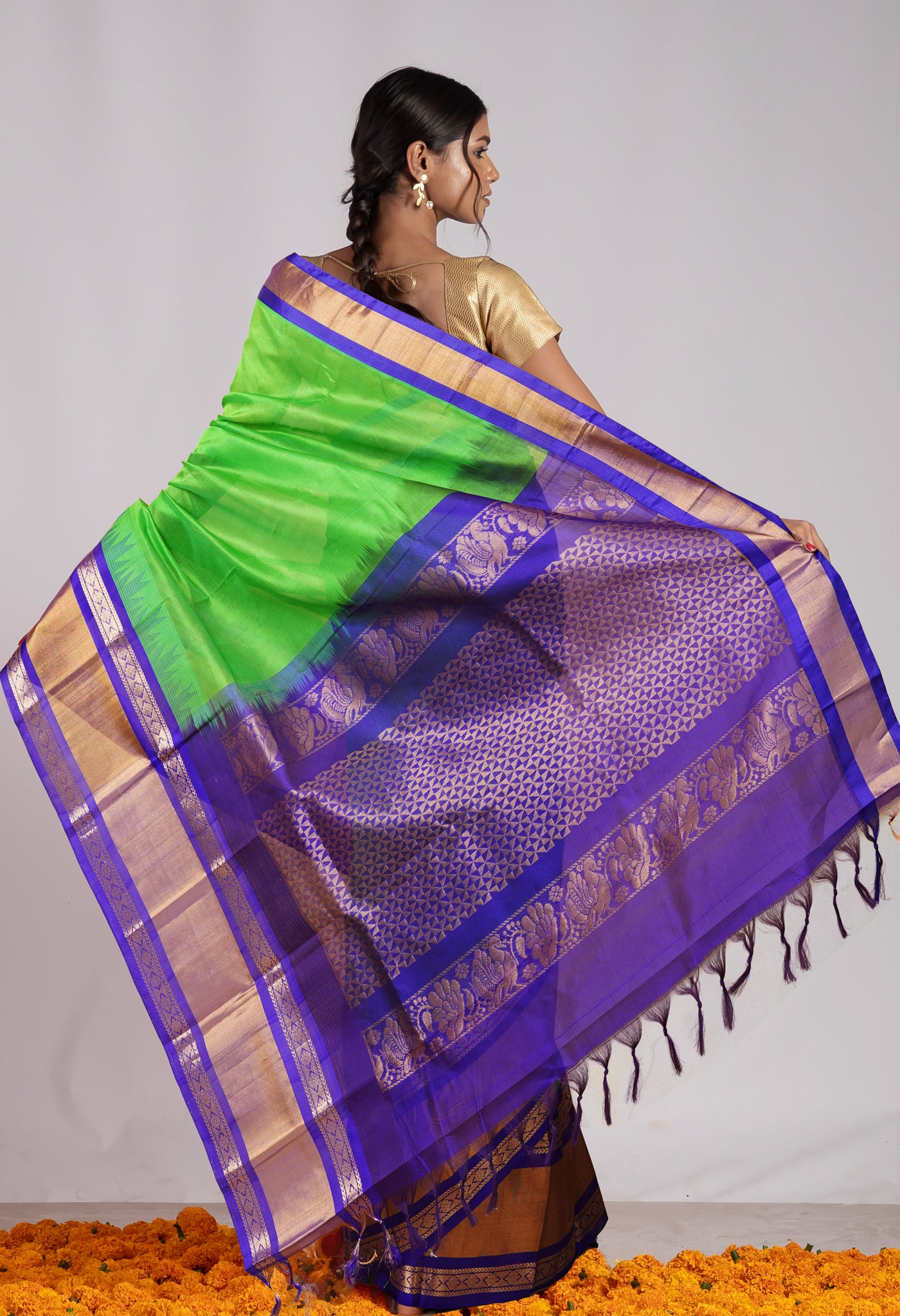 Green Pure Handloom Assam Silk Saree-UNM78314