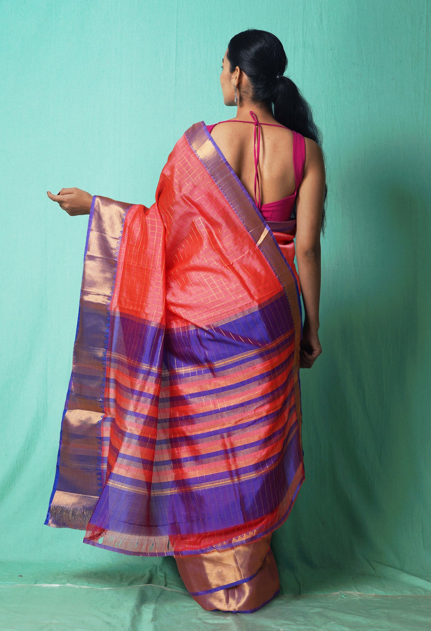 Peach Pink Pure Mangalgiri Soft Silk Saree