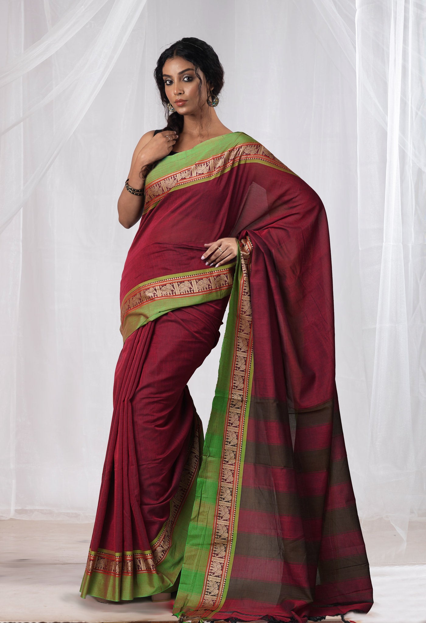 Maroon Pure Handloom Narayani Cotton Saree