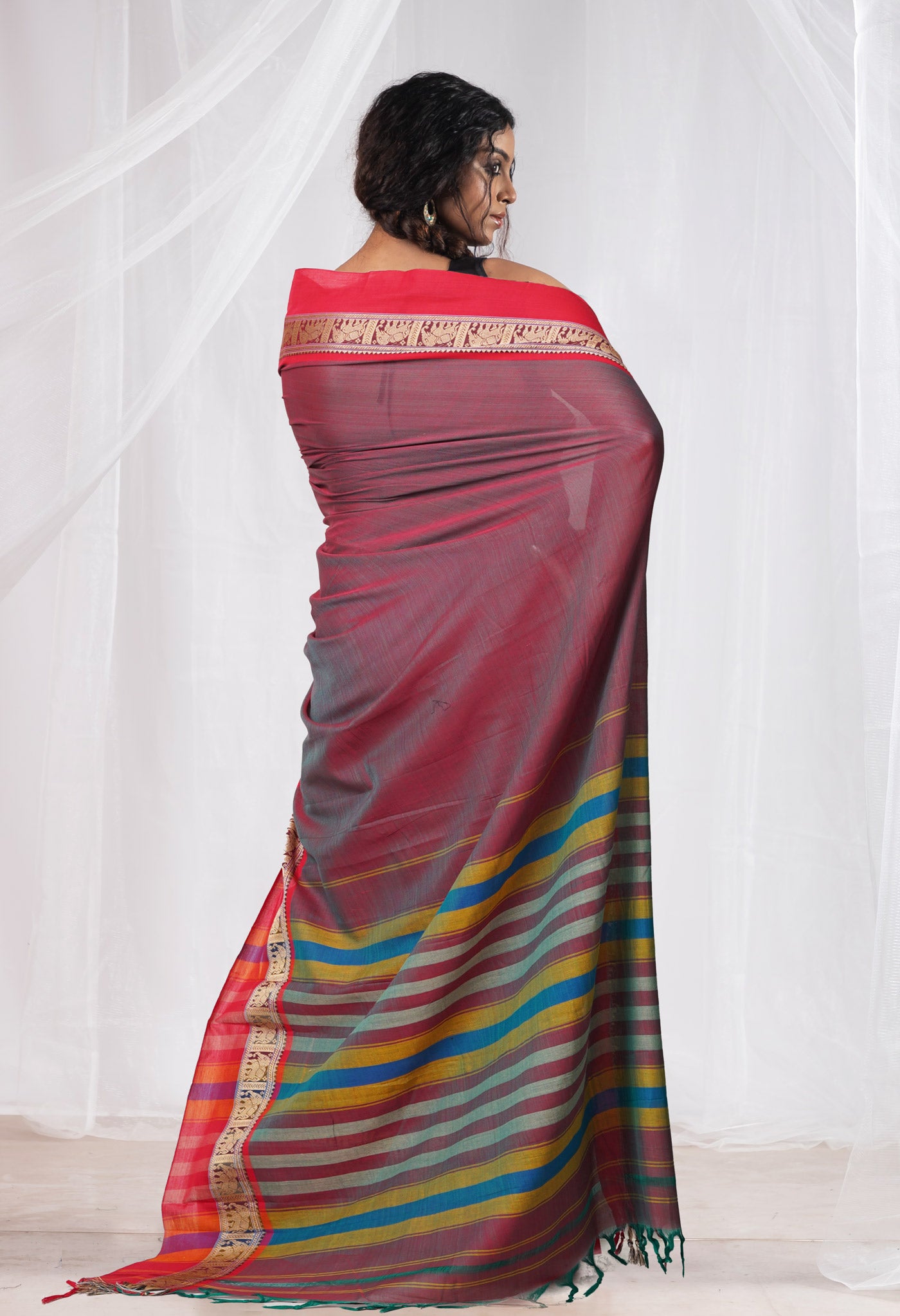 Green-Red Pure Handloom Narayani Cotton Saree