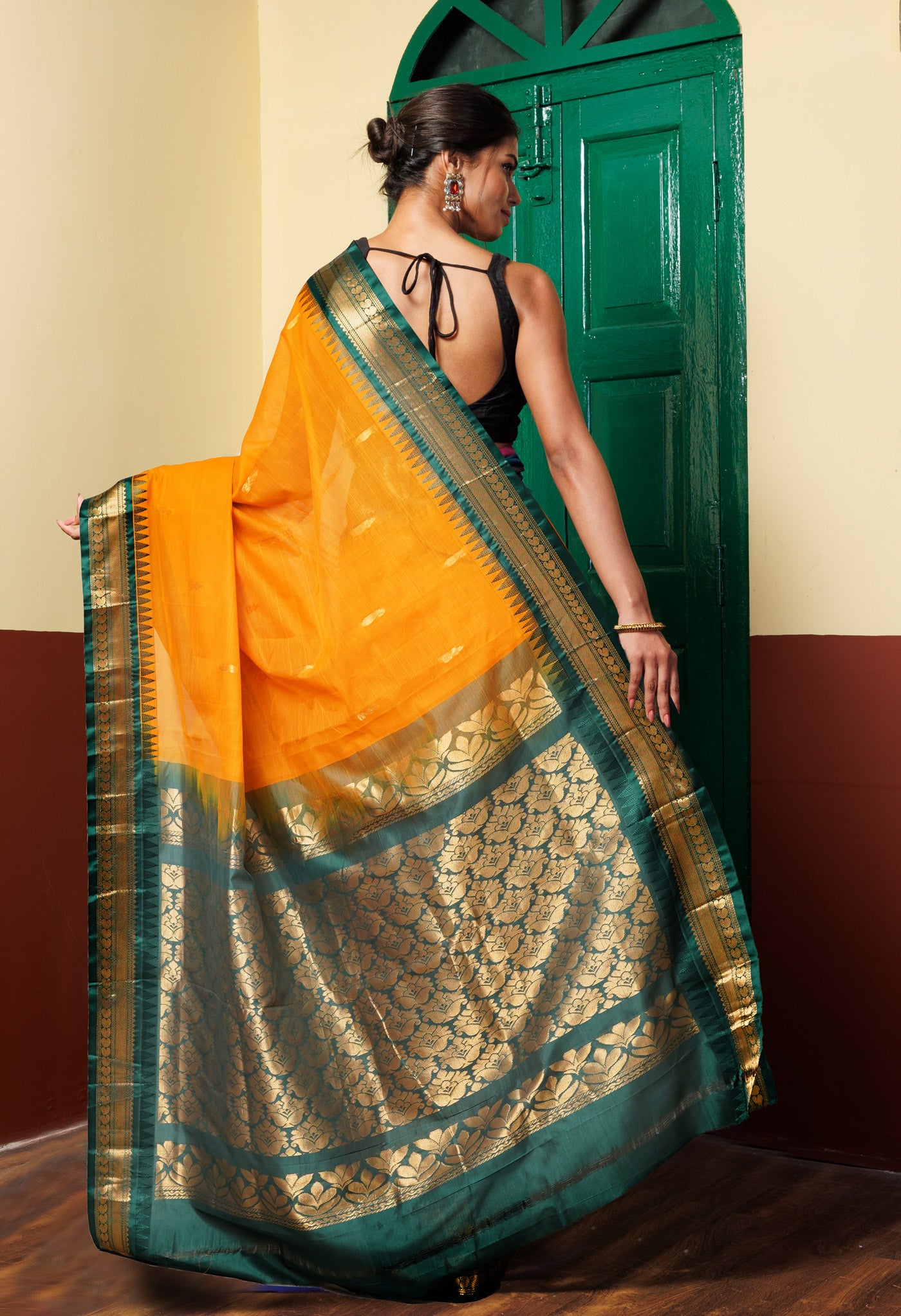 Yellow Pure Handloom Gadwal Cotton Saree