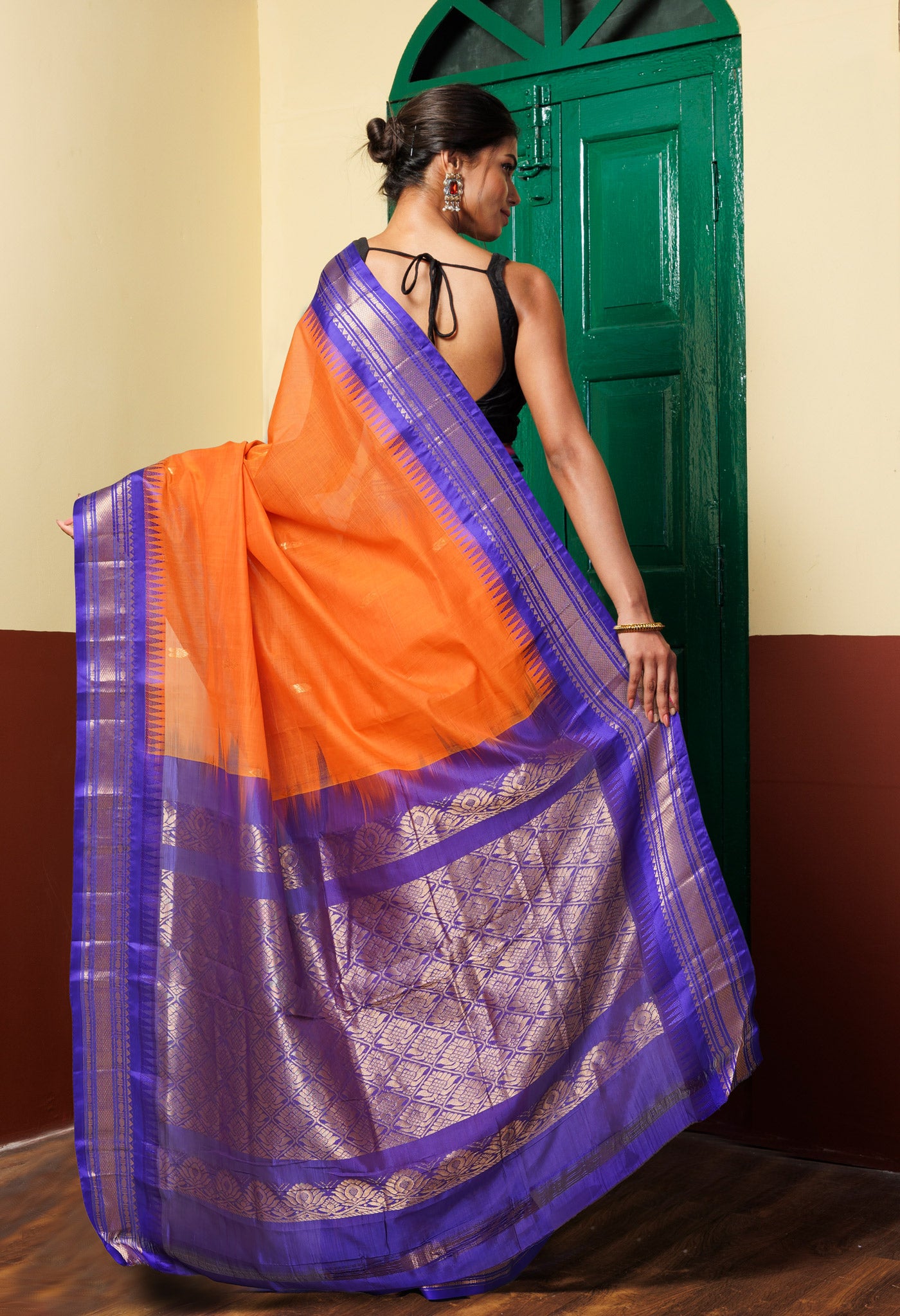 Orange Pure Handloom Gadwal Cotton Saree