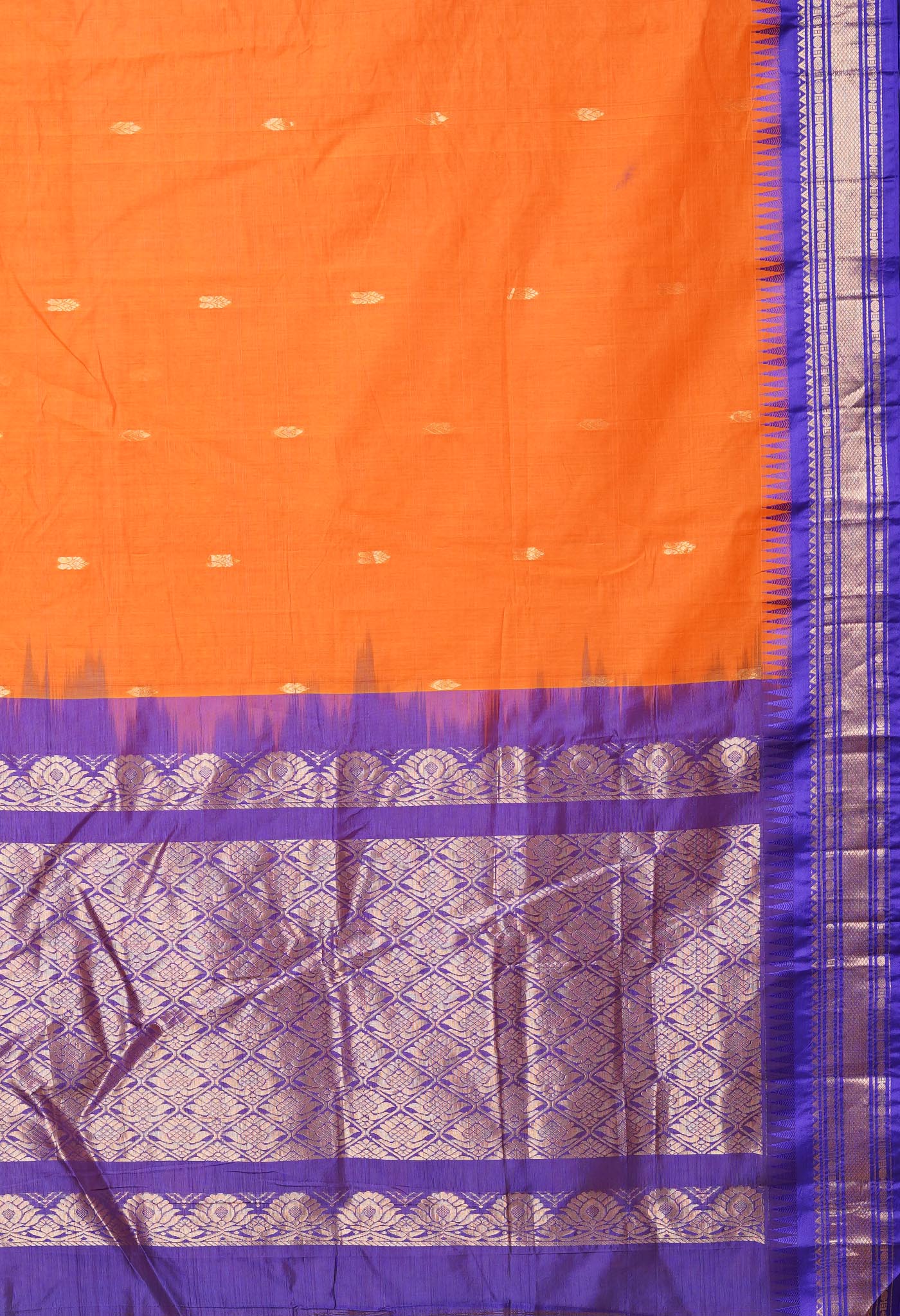 Orange Pure Handloom Gadwal Cotton Saree